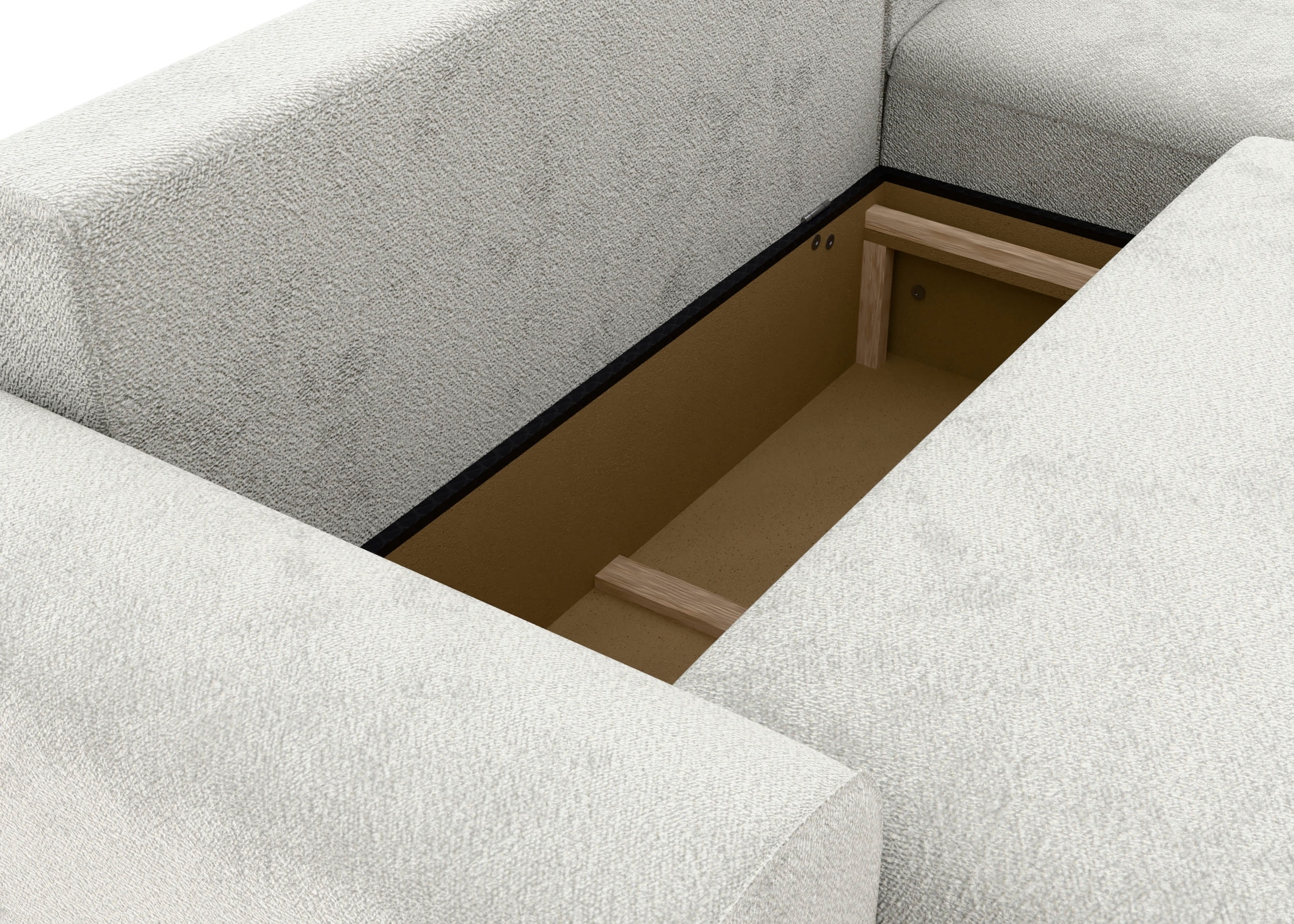 TRENDMANUFAKTUR Ecksofa »Fordon, Schlafsofa mit Bettkasten, Couch in L-Form, Breite 250 cm«, in Struktur fein LEO, haustierfreundlich, wollweiß, Recamiere rechts