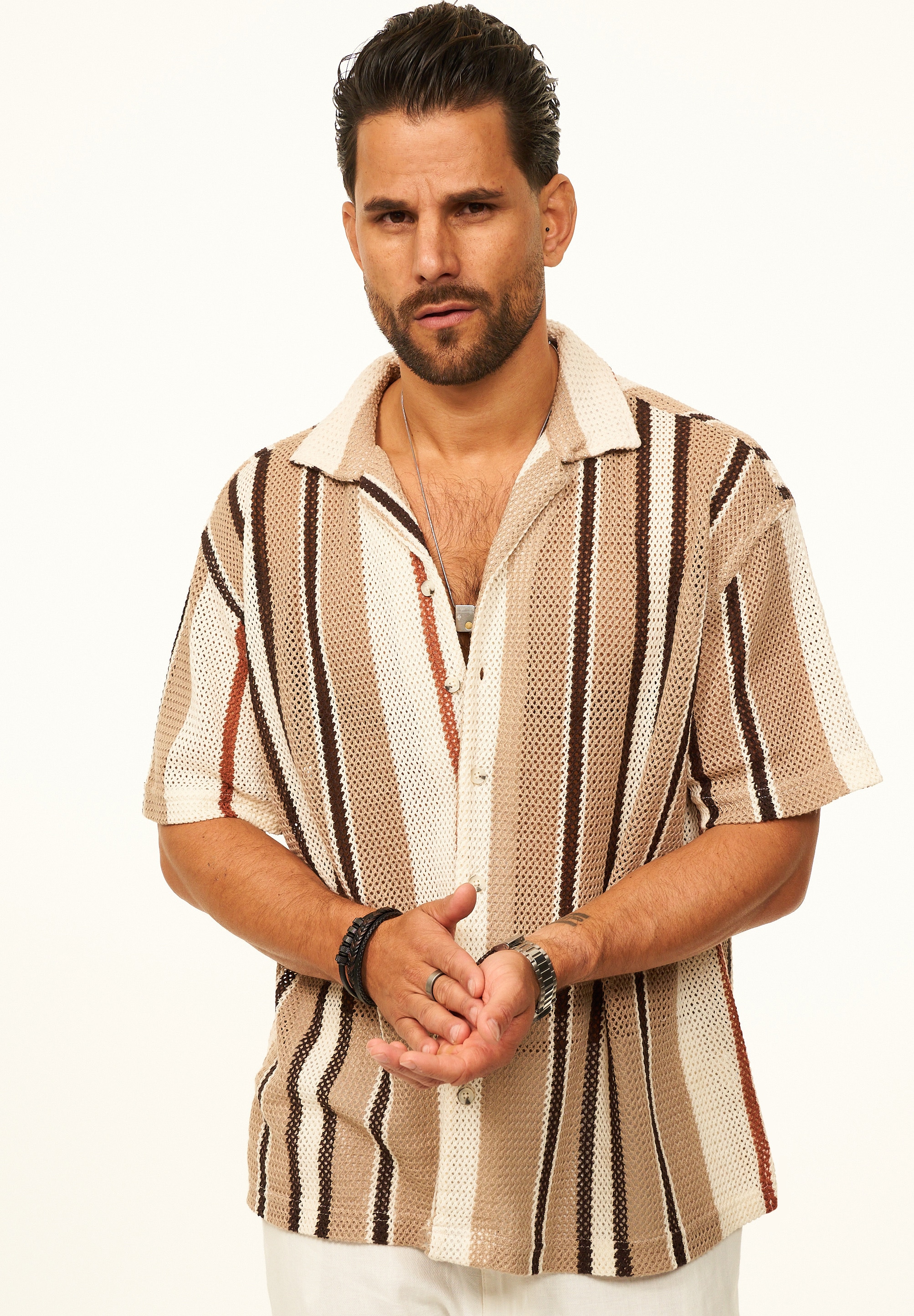 CARISMA Kurzarmhemd »gestreift als Poloshirt im Summer-Look für Herren« Herren Strick Polohemd T-Shirt im Regular-Fit - Festival Hemd