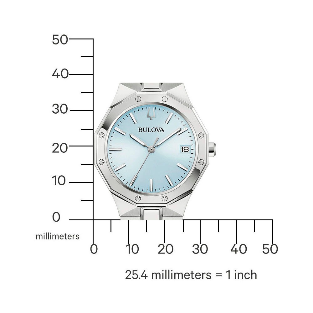 Bulova Quarzuhr, Armbanduhr, Damenuhr, Edelstahlarmband, analog, Tag