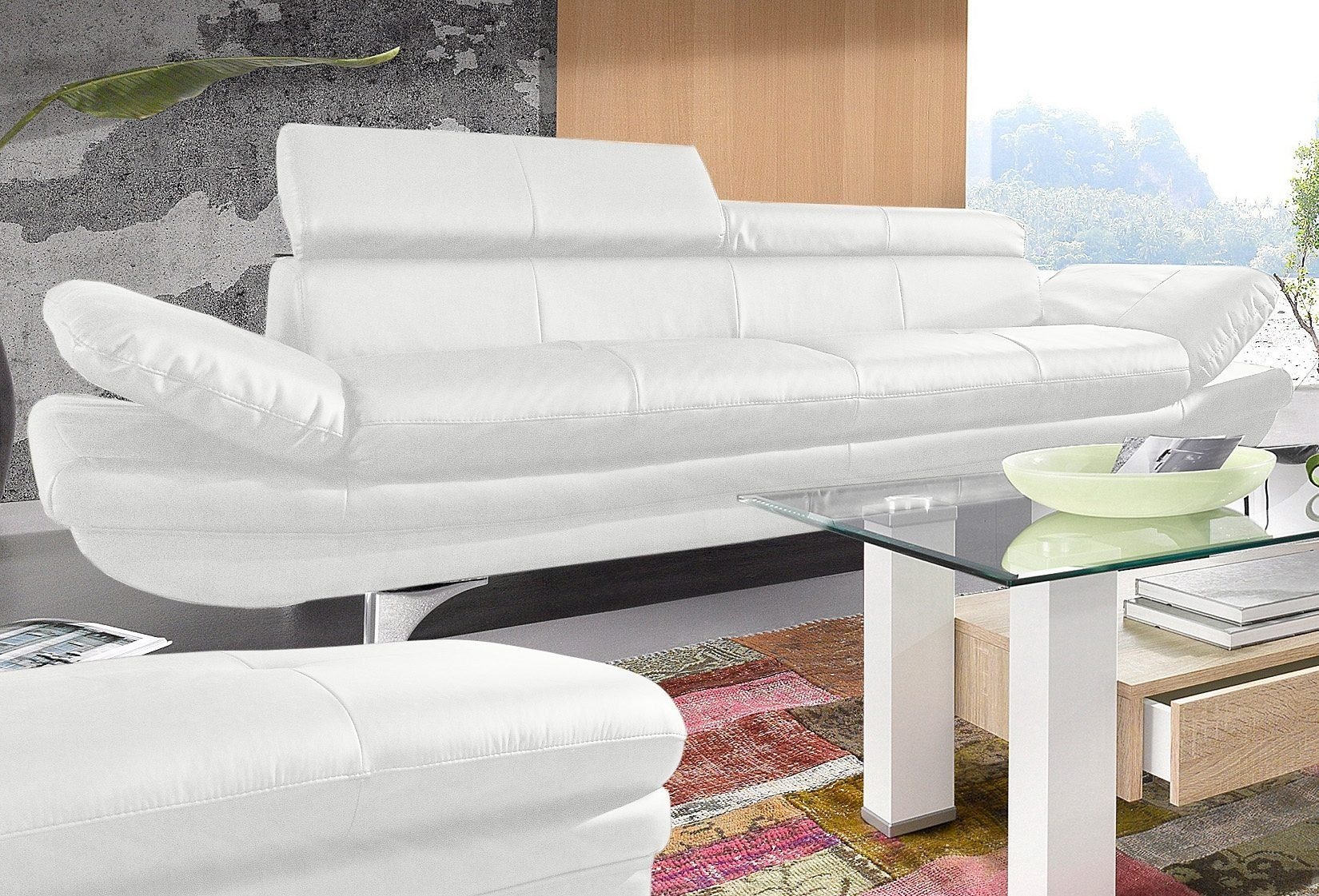 COTTA Polstergarnitur »Enterprise«, (Set), Set bestehend aus: 3-Sitzer mit Arm- & Kopfteilverstellung & Hocker