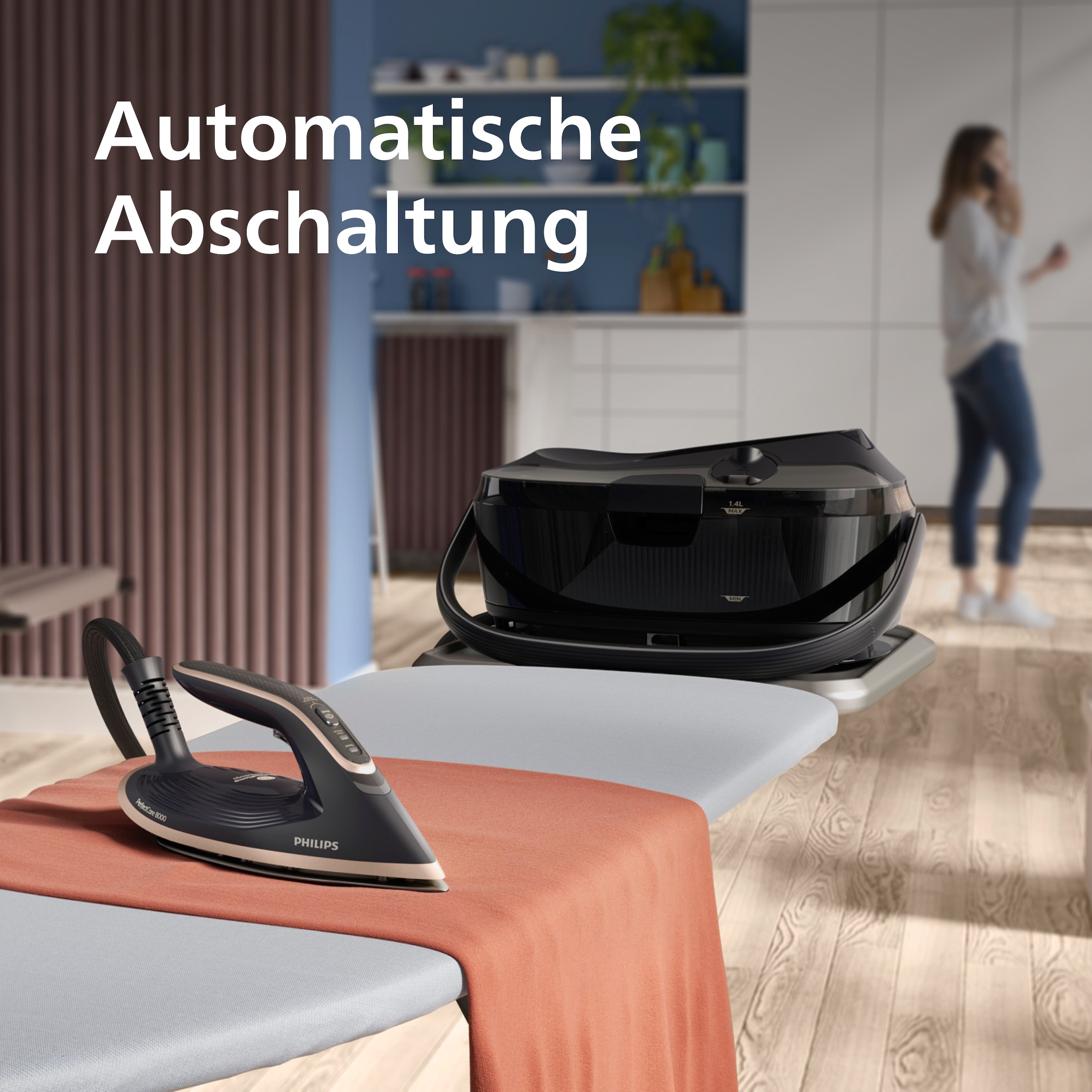 Philips Dampfbügelstation »PerfectCare 8000 Series PSG8300/20, Dunkelblau/Gold« 1,4 ml Wassertank 3.120 Watt, OptimalTemp & TurboPower-Dampfmotor, 850 gr Dampfstoß