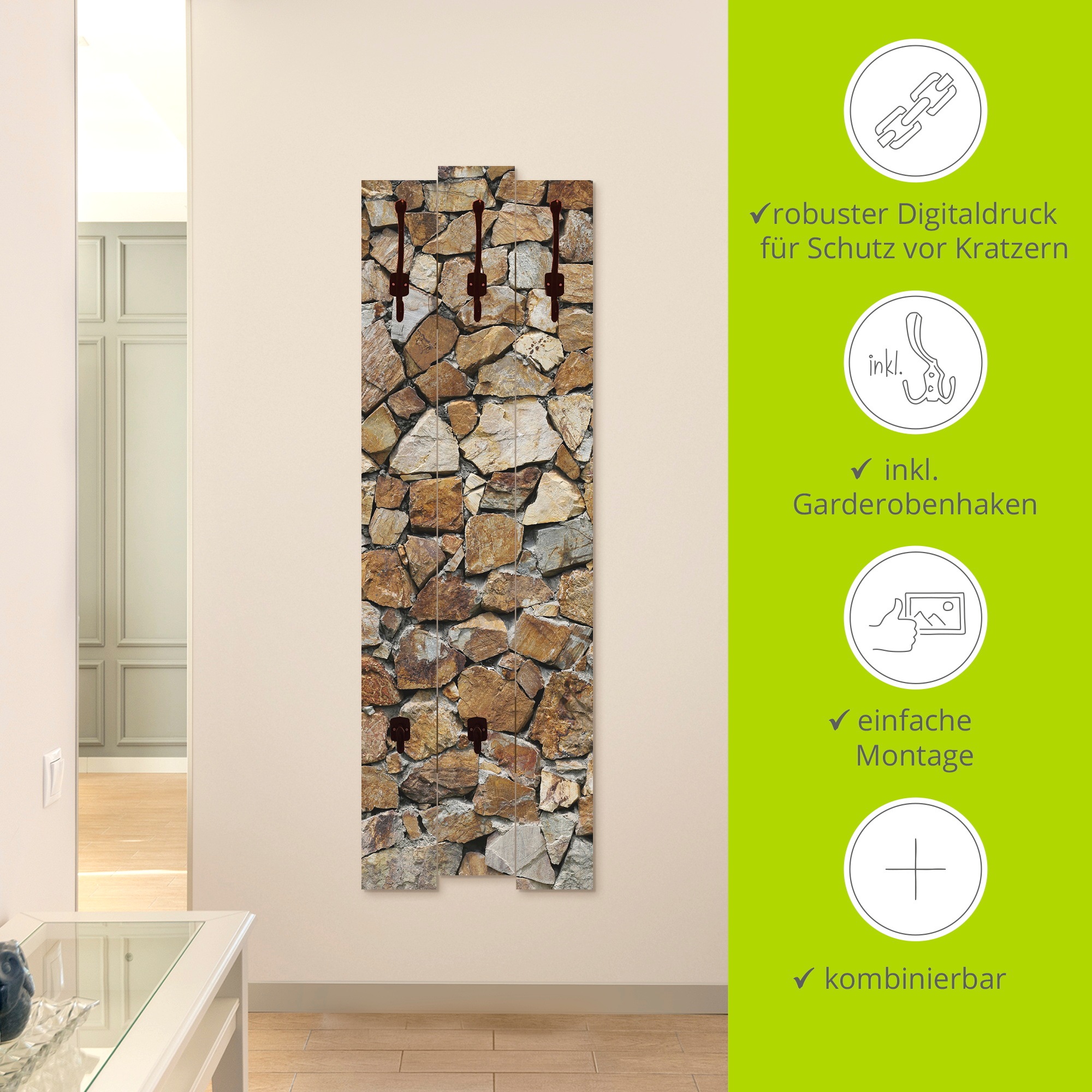 Artland Garderobenleiste »Braune Steinwand«, teilmontiert