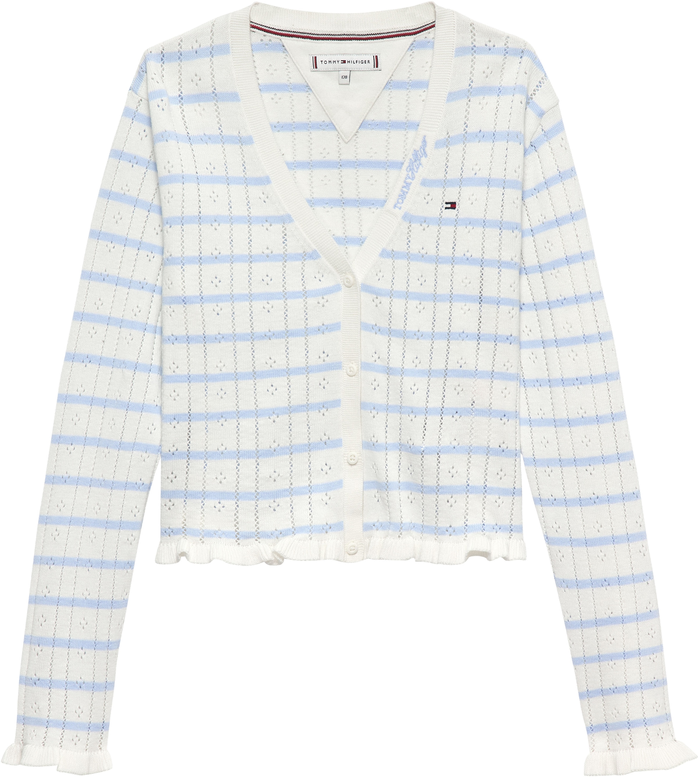 Tommy Hilfiger Strickjacke »POINTELLE CARDIGAN« Kinder bis 16 Jahre, mit Rüschen, regular fit