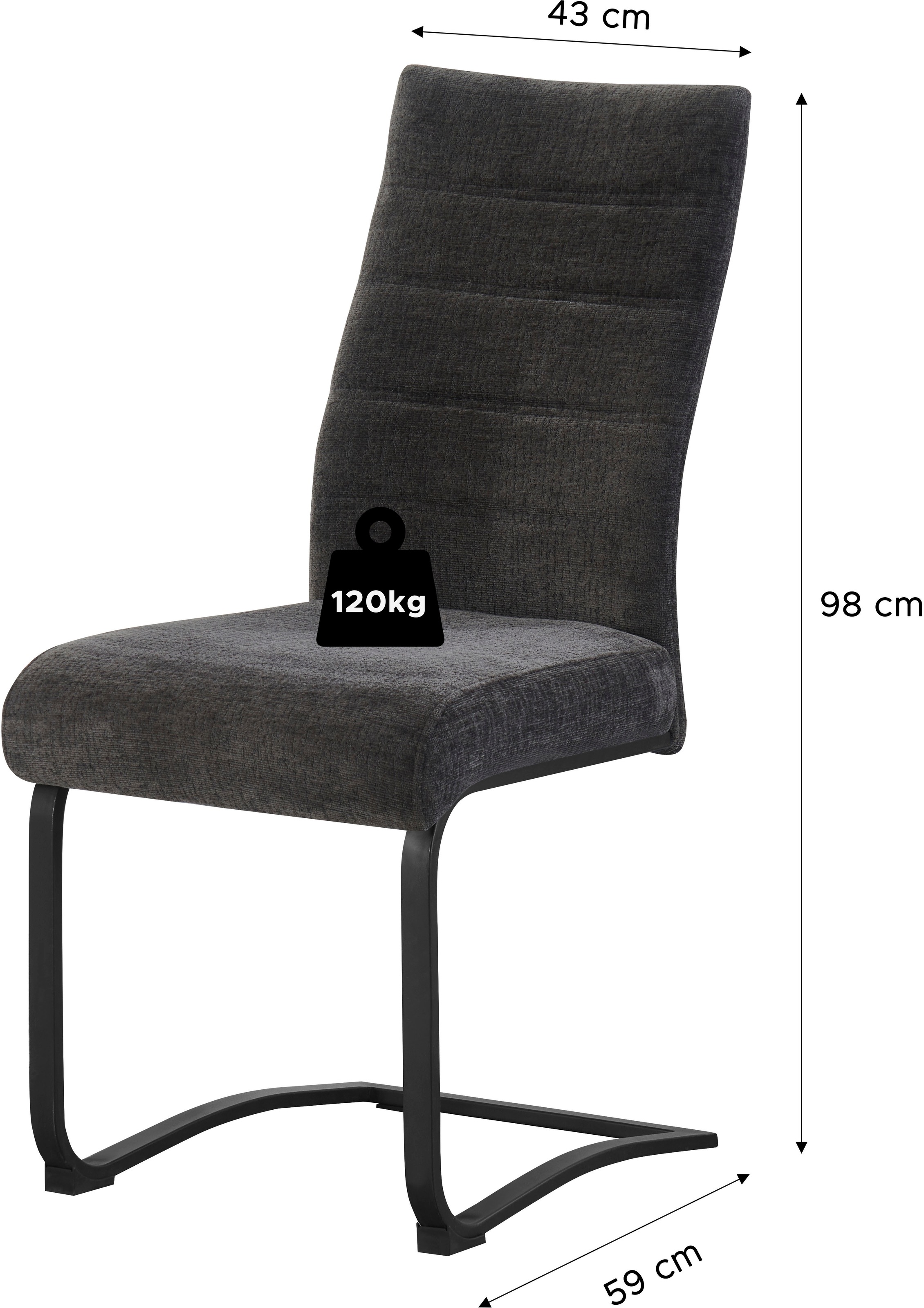 Home affaire Esszimmerstuhl »PICTOU, 2er Set, mit Metallgestell in matt schwarz« (Set) 2 Stk.in verschiedenen Farben, Belsatbarkeit pro Stuhl 120 kg, mit Armlehne