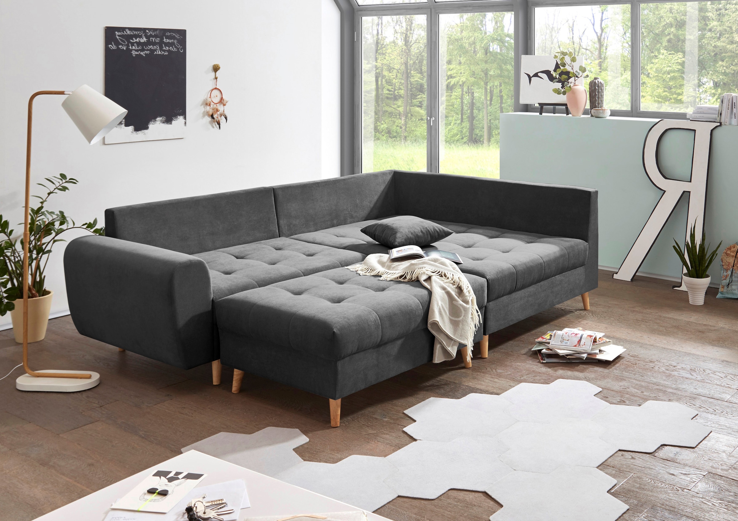 ED EXCITING DESIGN Ecksofa »Alice L-Form«, (Set), mit Hocker & 3 Zierkissen