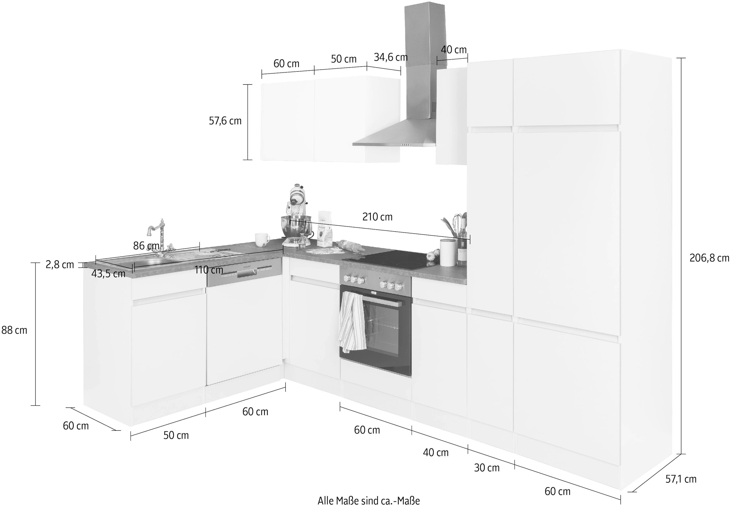 OPTIFIT Winkelküche »Roth«, Stellmaße 300x175 cm, wahlweise mit E-Geräten, mit Apothekerschrank