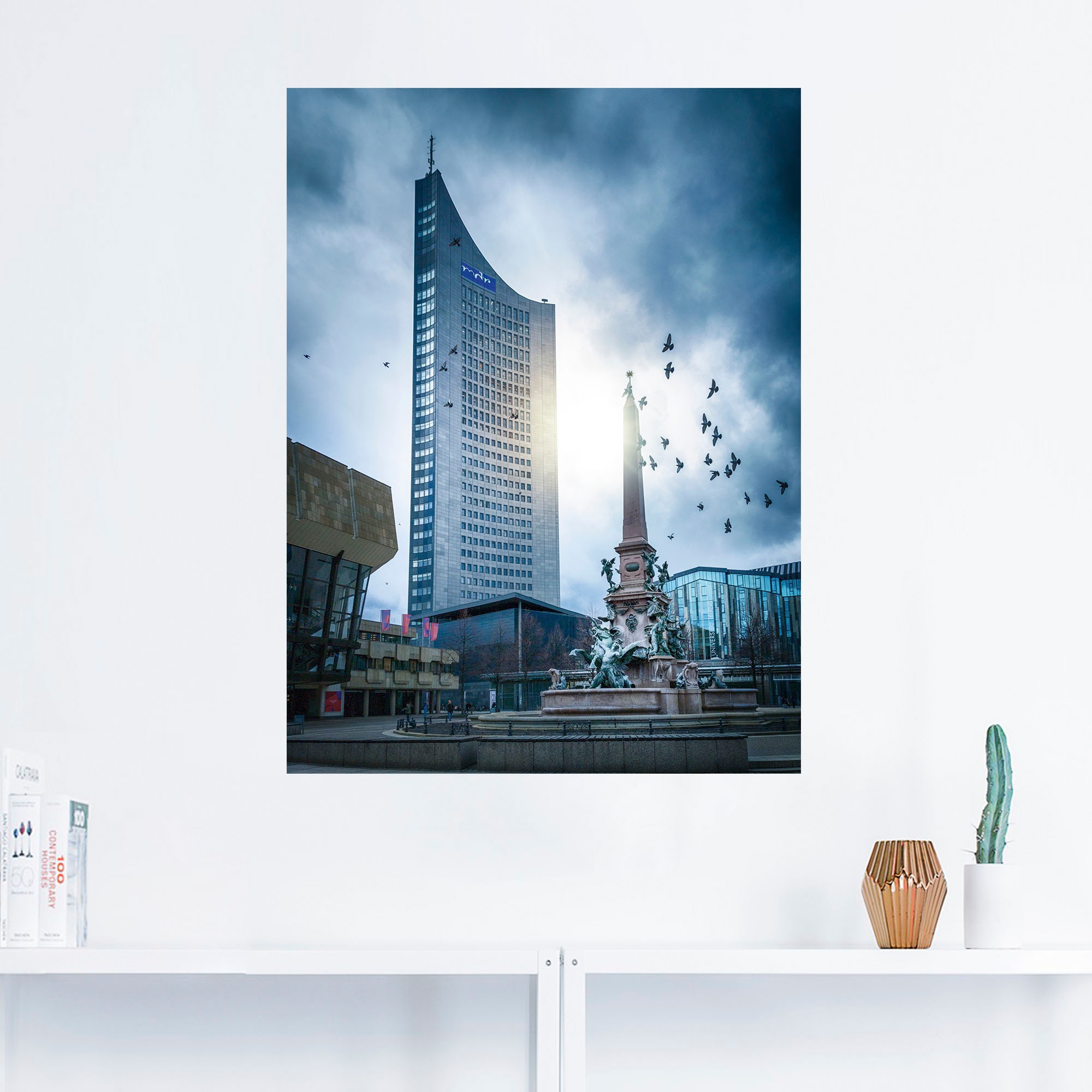Artland Wandbild »Hochhaus Leipzig Sonnenschein und Wolken«, Gebäude, (1 St.), als Alubild, Leinwandbild, Wandaufkleber oder Poster in versch. Größen