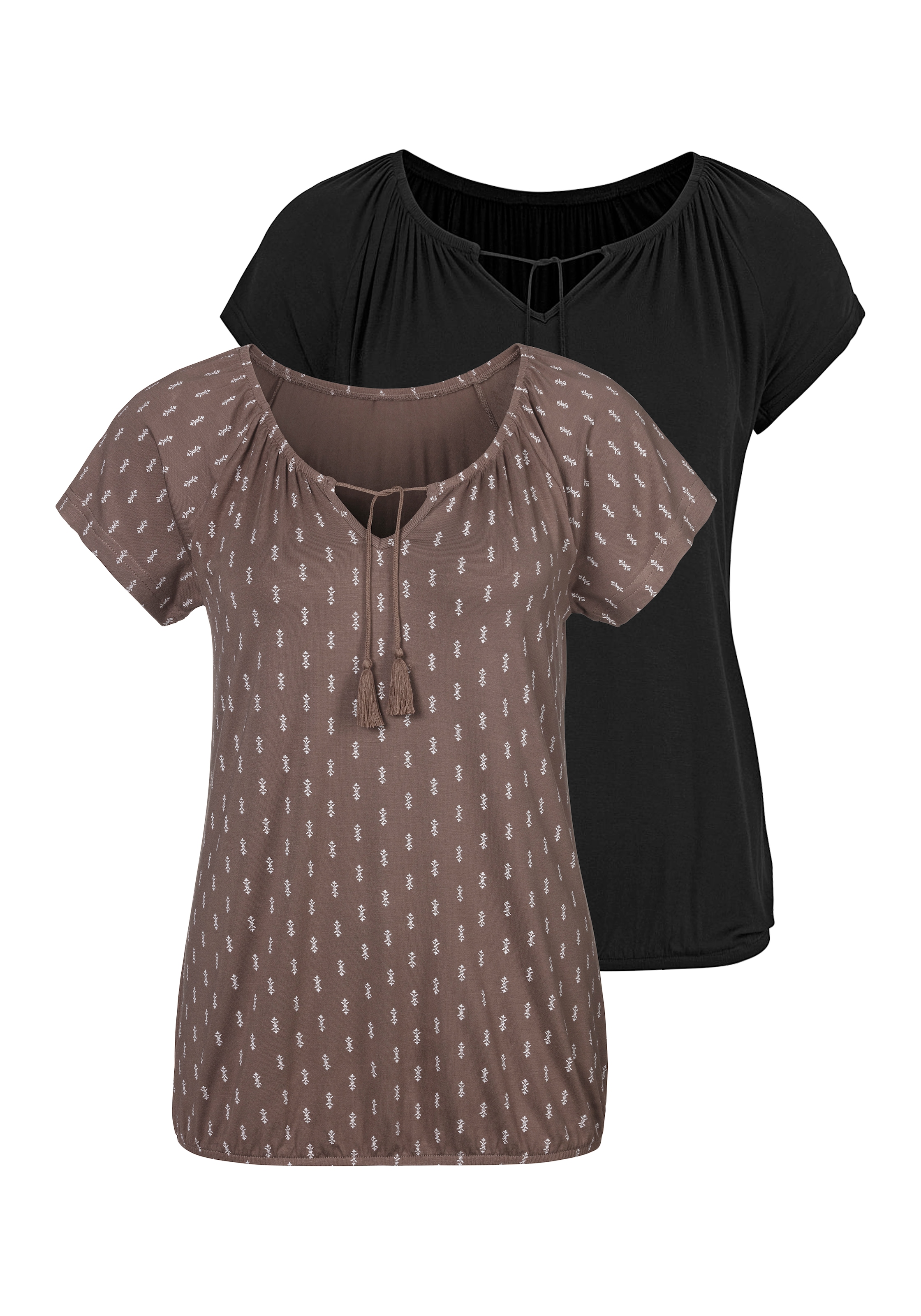 Vivance Kurzarmshirt »mit leicht gerafftem Ausschnitt«, (2er-Pack), aus weichem Viskose-Stretch