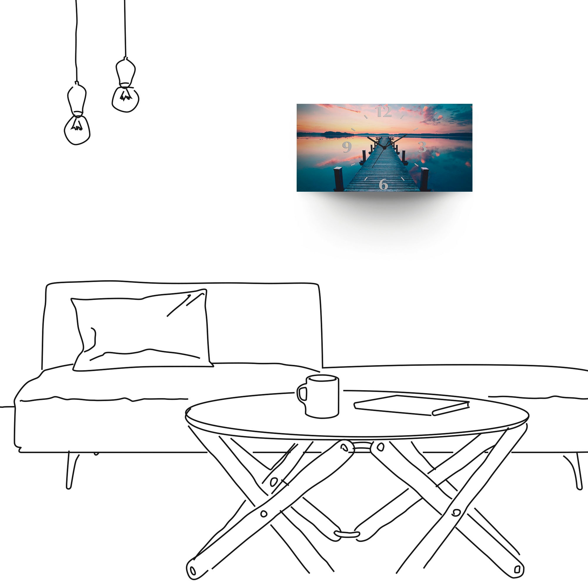 Artland Wanduhr »Langer Pier am See im Sonnenaufgang«, 3D Optik gebogen, mit Quarz- oder Funkuhrwerk, versch. Größen