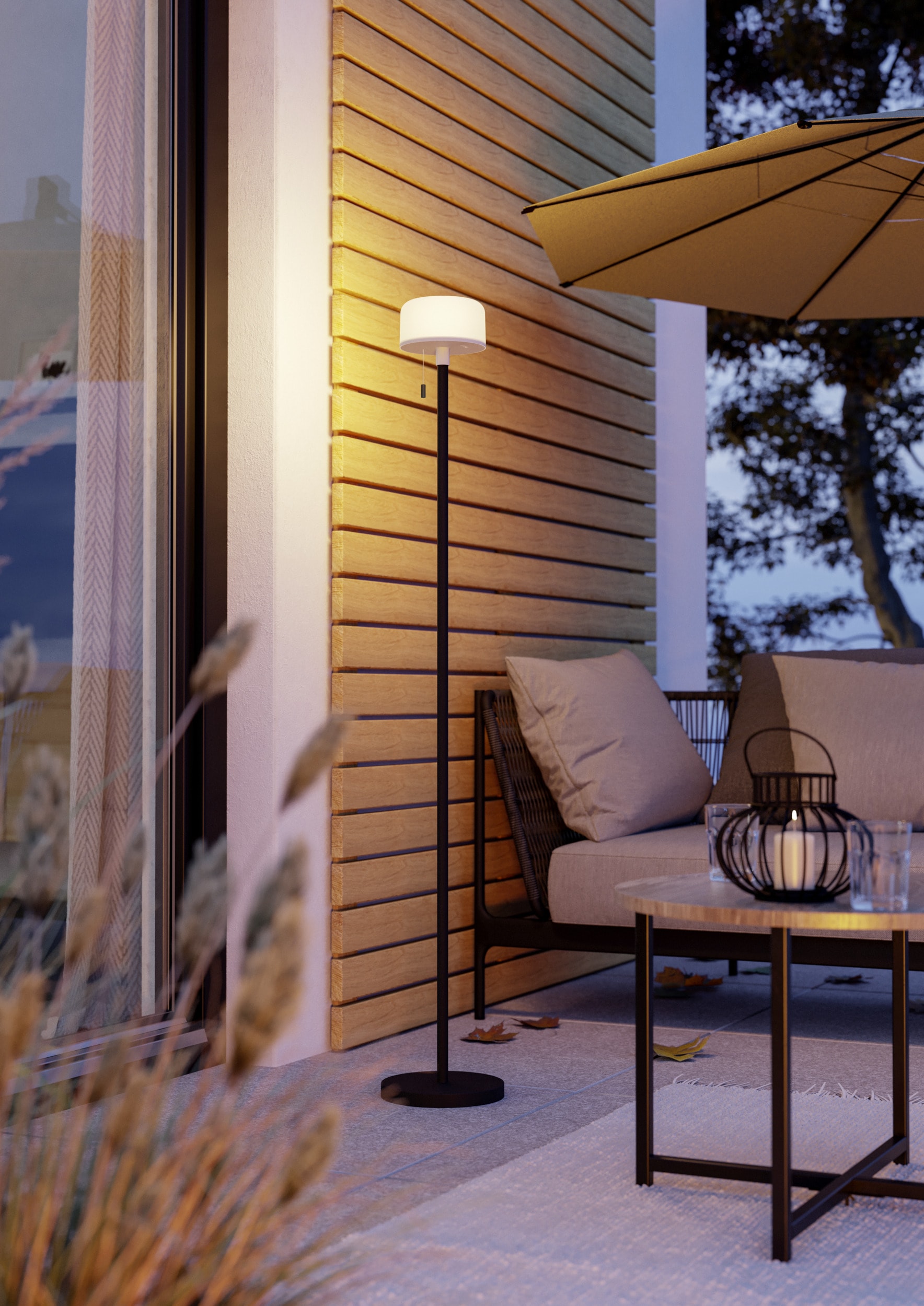 EGLO Stehlampe »MONTAPALMA-L Stehlampe - Stahl - SOLAR-LED - 2,2W - IP54« LED-Modul 1 Stk. RGB | Warmweiß Standleuchte, Leselampe, Wohzimmer, Schlafzimmer, H140 x Ø15 cm