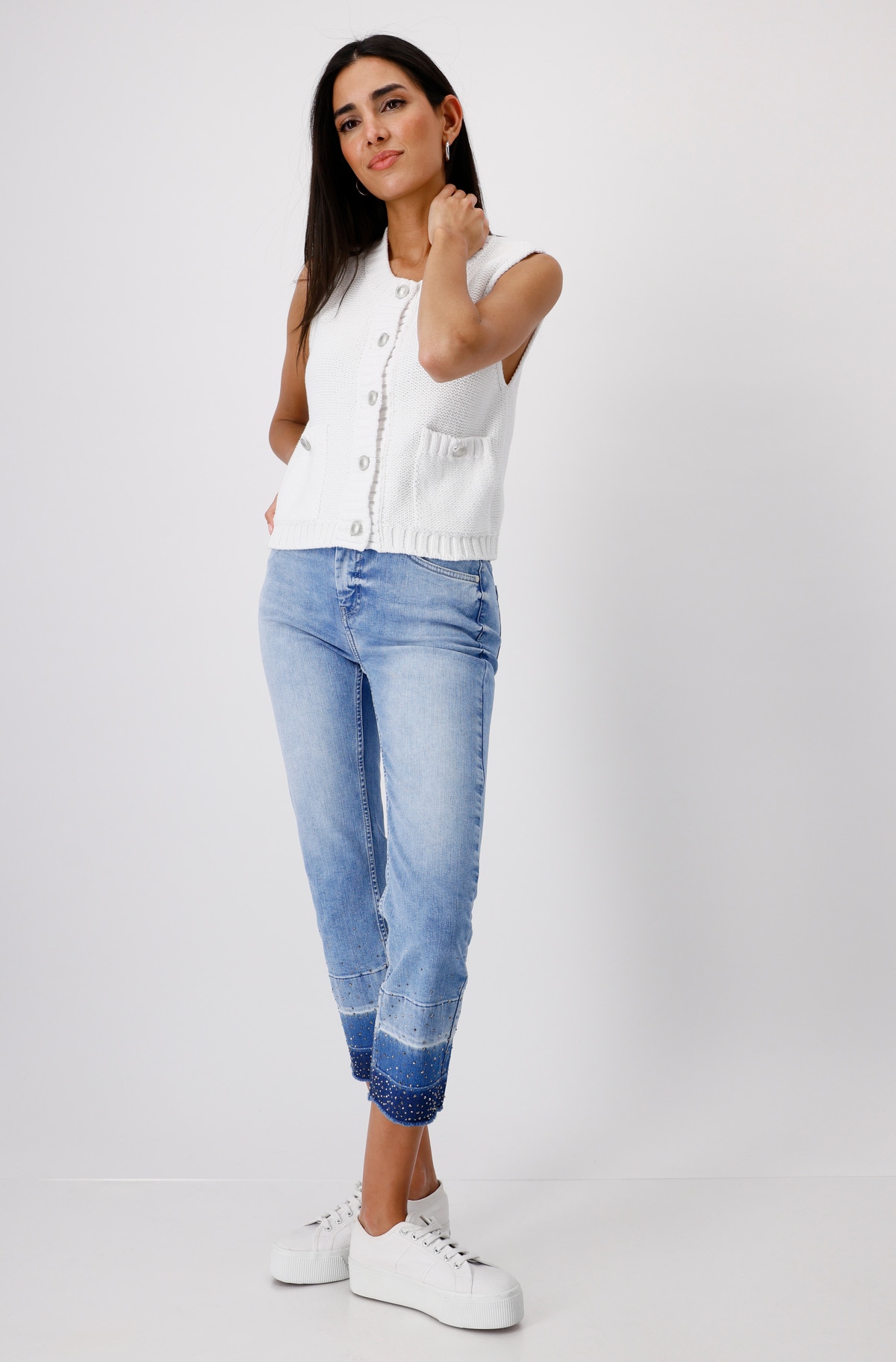 Monari 7/8-Jeans »Hose Jeans Schmuck 64cm«, Mit Gürtelschlaufen