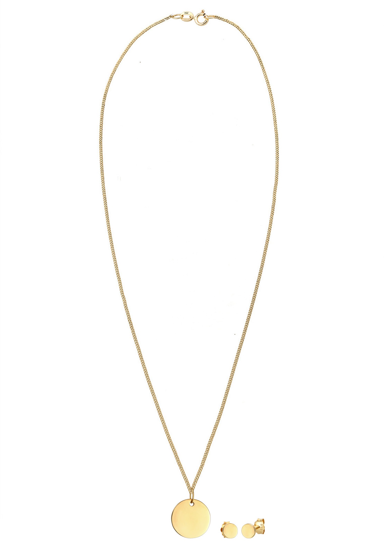 Elli Premium Ohrring und Ketten Set »Schmuckset Plättchen Halskette Ohrstecker Basic 585 Gelbgold«