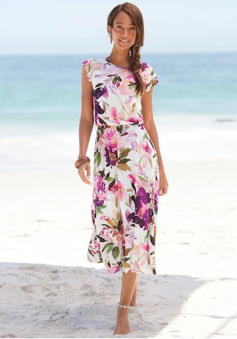 Midikleid, mit Blumendruck und Gummizug, Sommerkleid, Strandkleid