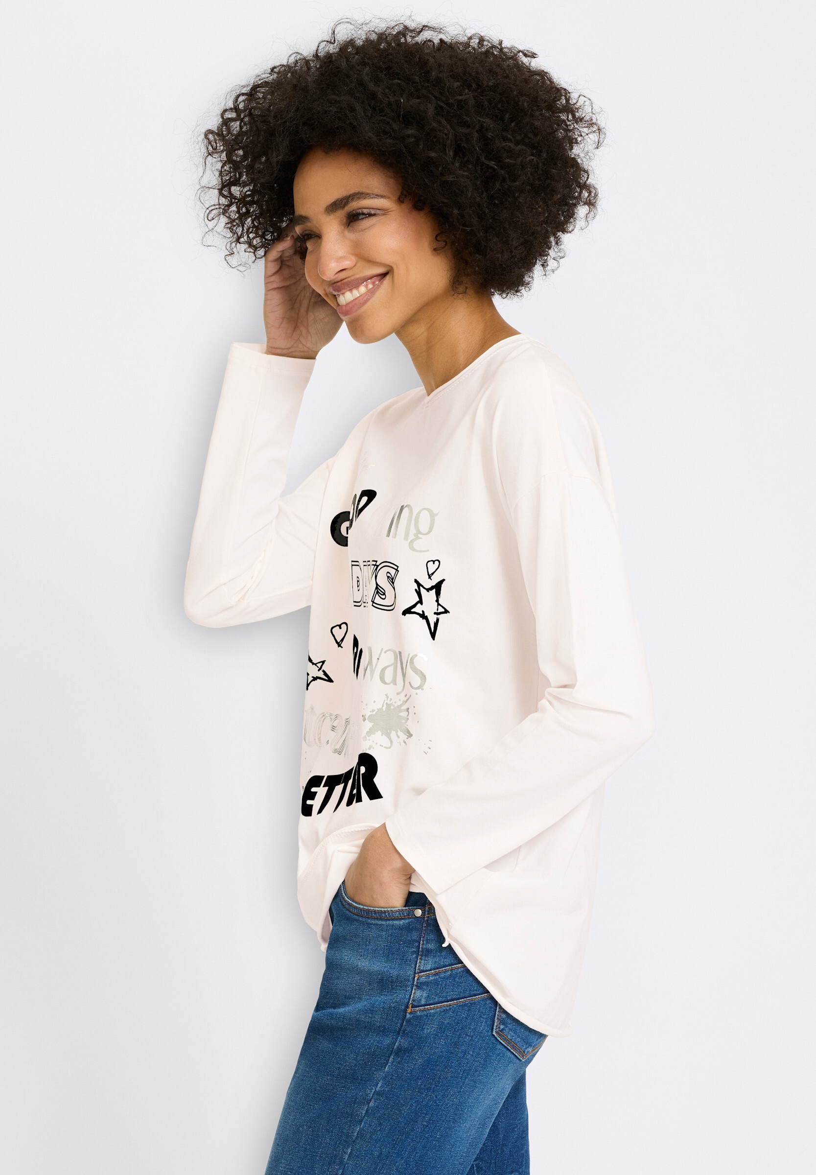 heine T-Shirt »Langarm-Shirt Langarmshirt mit silberfarbenen Details«