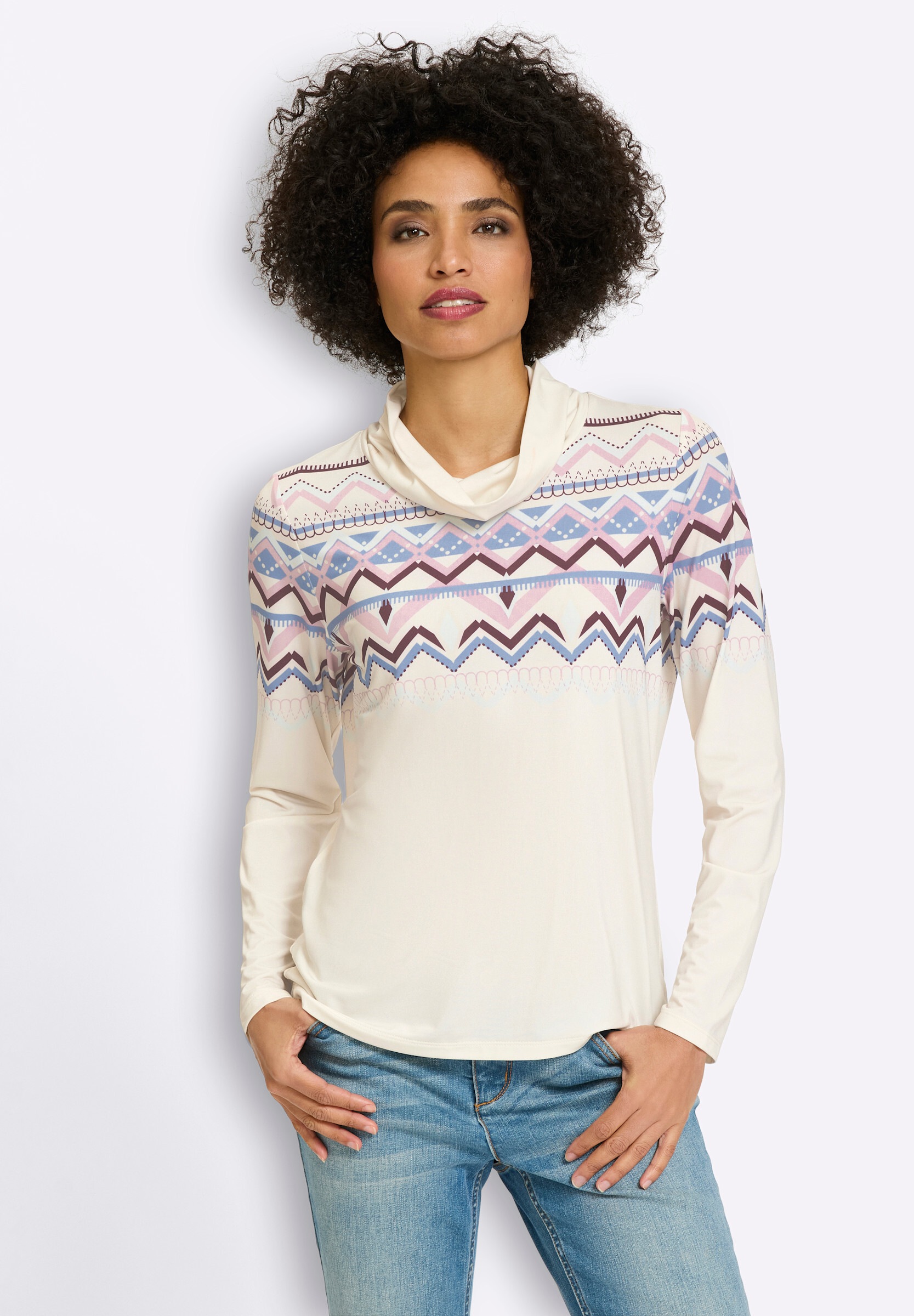 heine T-Shirt »Druck-Shirt Rollkragenshirt mit Norweger-Muster«