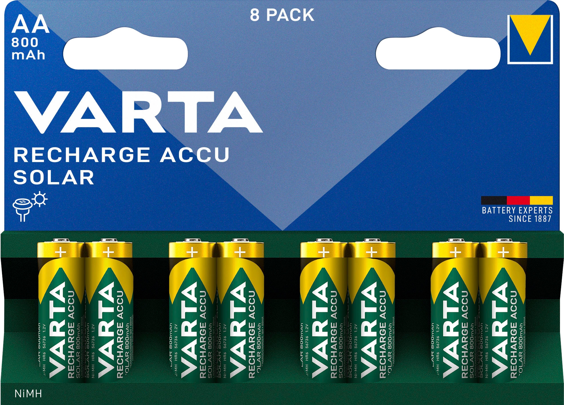 VARTA Akkupacks »RECHARGE ACCU Solar vorgeladener AA Mignon NiMH Akku (8erPack, 800mAh)«, Mignon, AA, 800 mAh