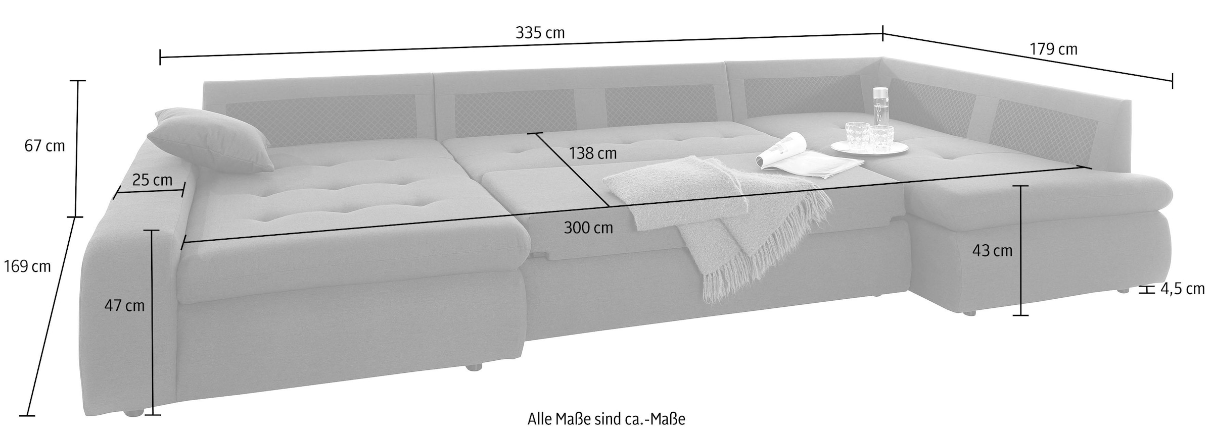 TRENDMANUFAKTUR Wohnlandschaft »Indie II, tolle Detailverarbeitung, bequem und komfortabel im Sitz«, wahlweise mit Bettfunktion, U-Form