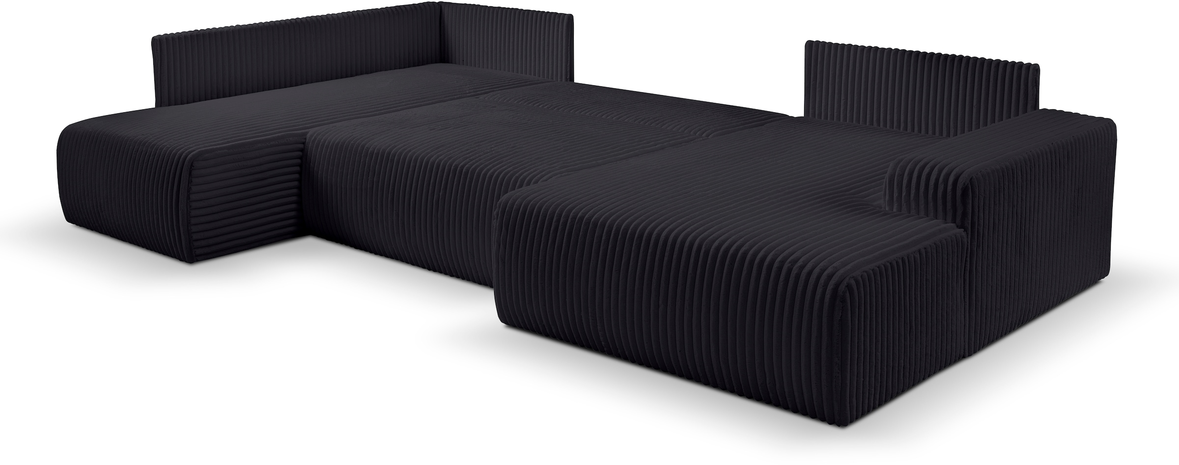 WERK2 Wohnlandschaft »Rotterdam-U, U-Form, in kuschelweichem Cord oder Breitcord«, Design Sofa mit Schlaffunktion & Bettkasten, Breitcord, Schwarz