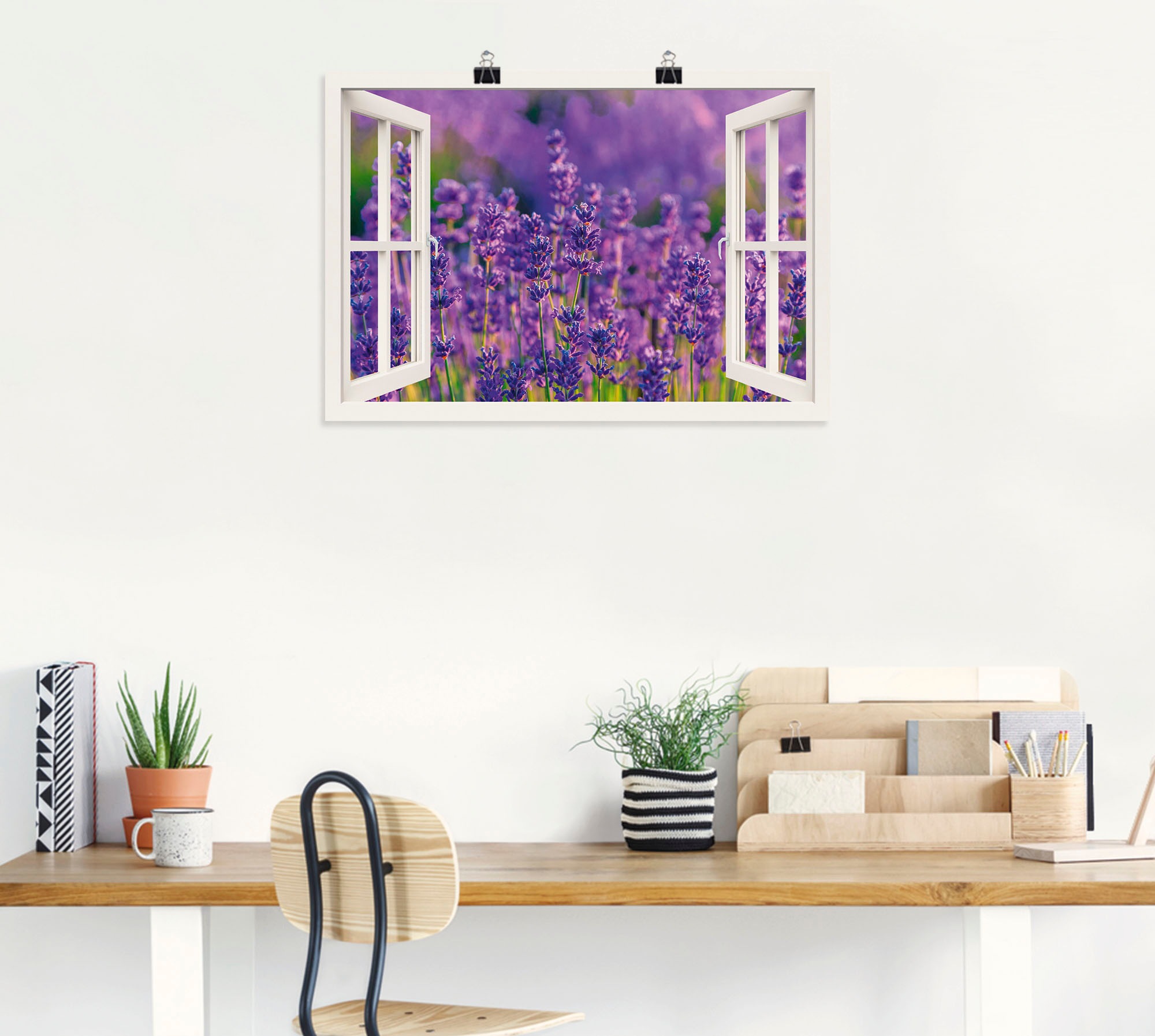 »Fensterblick St.), als Wandaufkleber Leinwandbild, bestellen Blumenwiese, Artland oder Alubild, in Lavendelfeld Größen in Rechnung versch. Poster auf Wandbild (1 Tihany«,