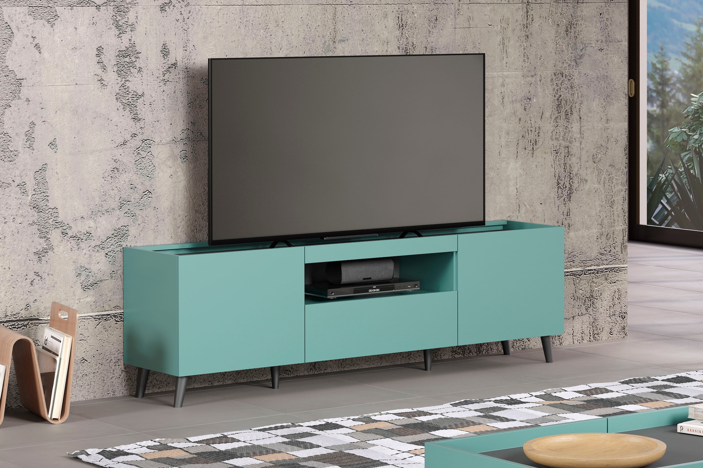 andas TV-Board »Mikkeline«, (1 St.), matt, B / H: ca. 181 / 60 cm, TV-Schrank, blau, Türkis