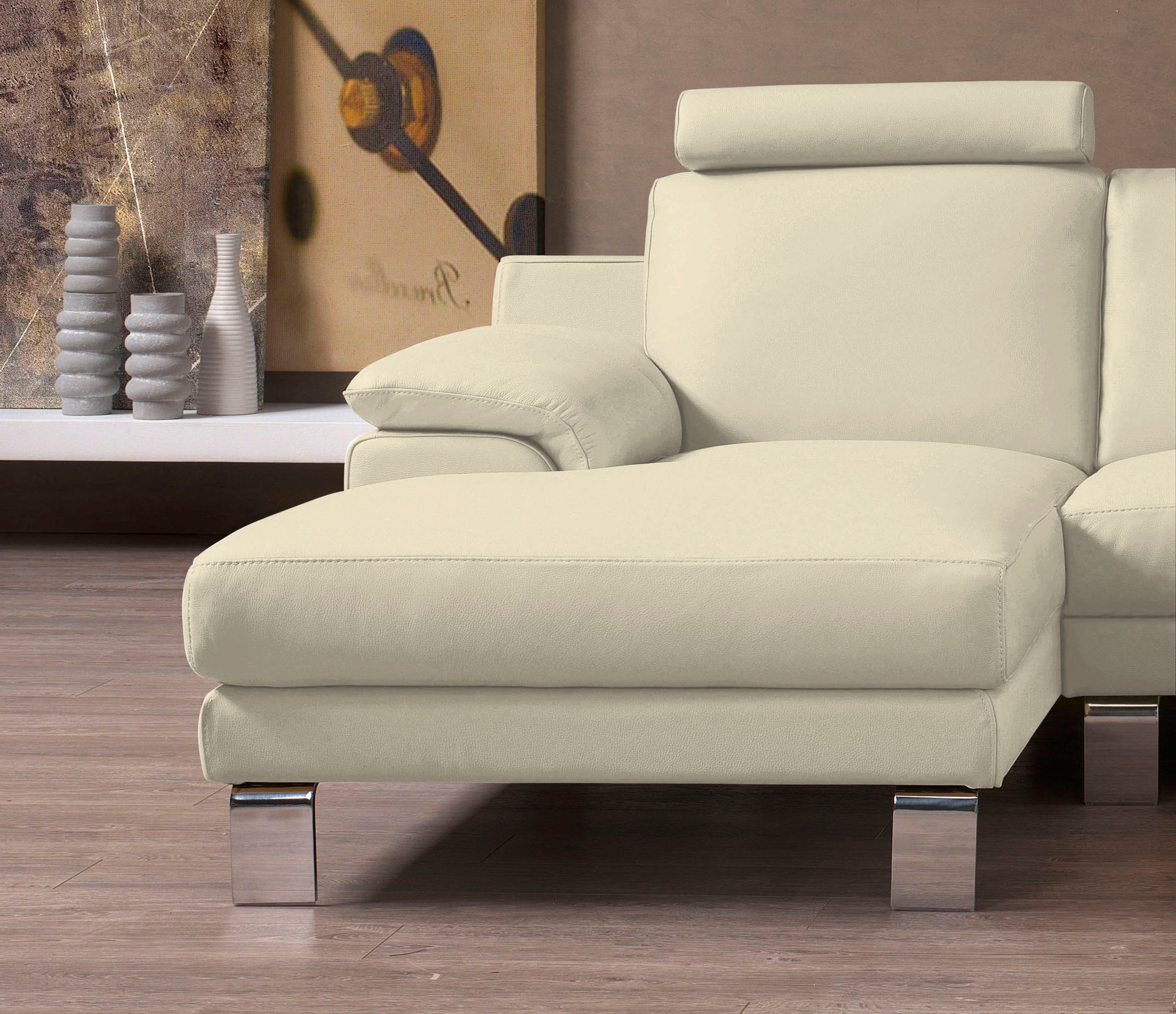 Egoitaliano Ecksofa »Shakira, Design und super Sitzkomfort auf hohem Niveau, tolle Details«, mit Recamiere, L-Form, edle Füße