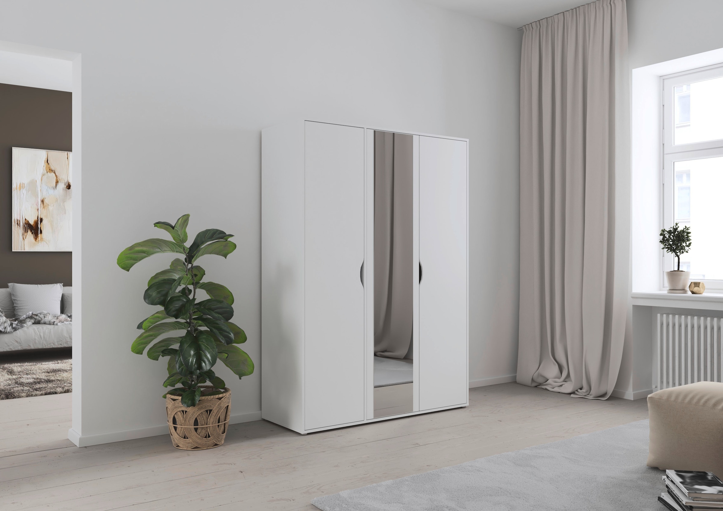 rauch Drehtürenschrank »Kleiderschrank Schrank Garderobe Wäscheschrank NARAI mit Spiegel« in 3 verschiedenen Ausstattungen BASIC/CLASSIC/PREMIUM,  Griffausfräsungen für eine grifflose Optik TOPSELLER MADE IN GERMANY