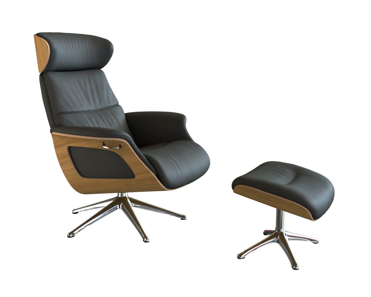 FLEXLUX Relaxsessel »Clement Rücken u. Kopfverstellung, ergonomisch, Airchannels« Rücken- & Kopfteilverstellung, Drehbar, Armlehne Eiche, Fuß Alu