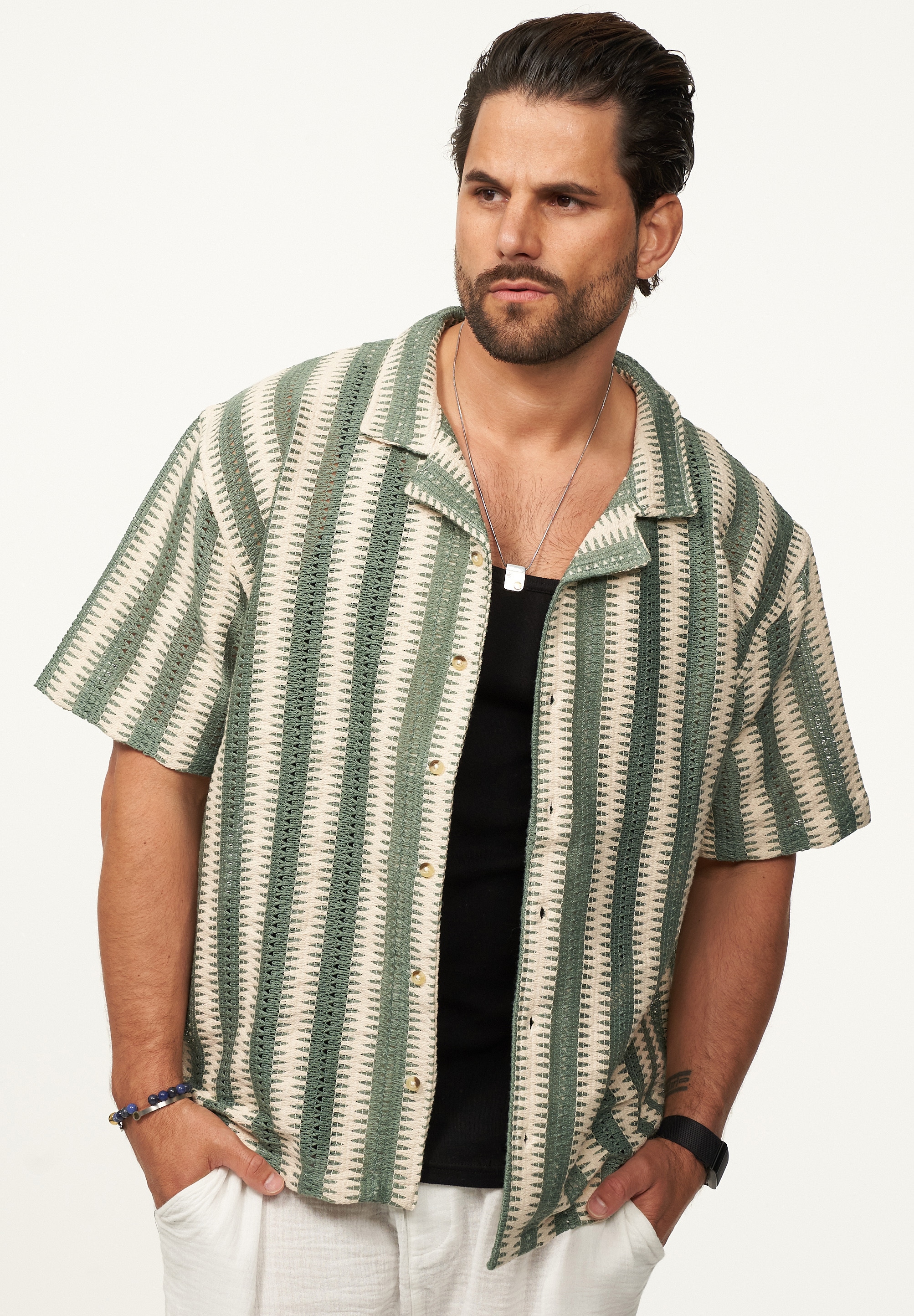 SOULSTAR Kurzarmhemd »Freizeithemd als Kurzam Strick Hemd im Retro-Look - Strick Polo-Hemd Overshirt im Regular-Fit für Herren« Herren Kurzarm Strick Polo-Hemd T-Shirt