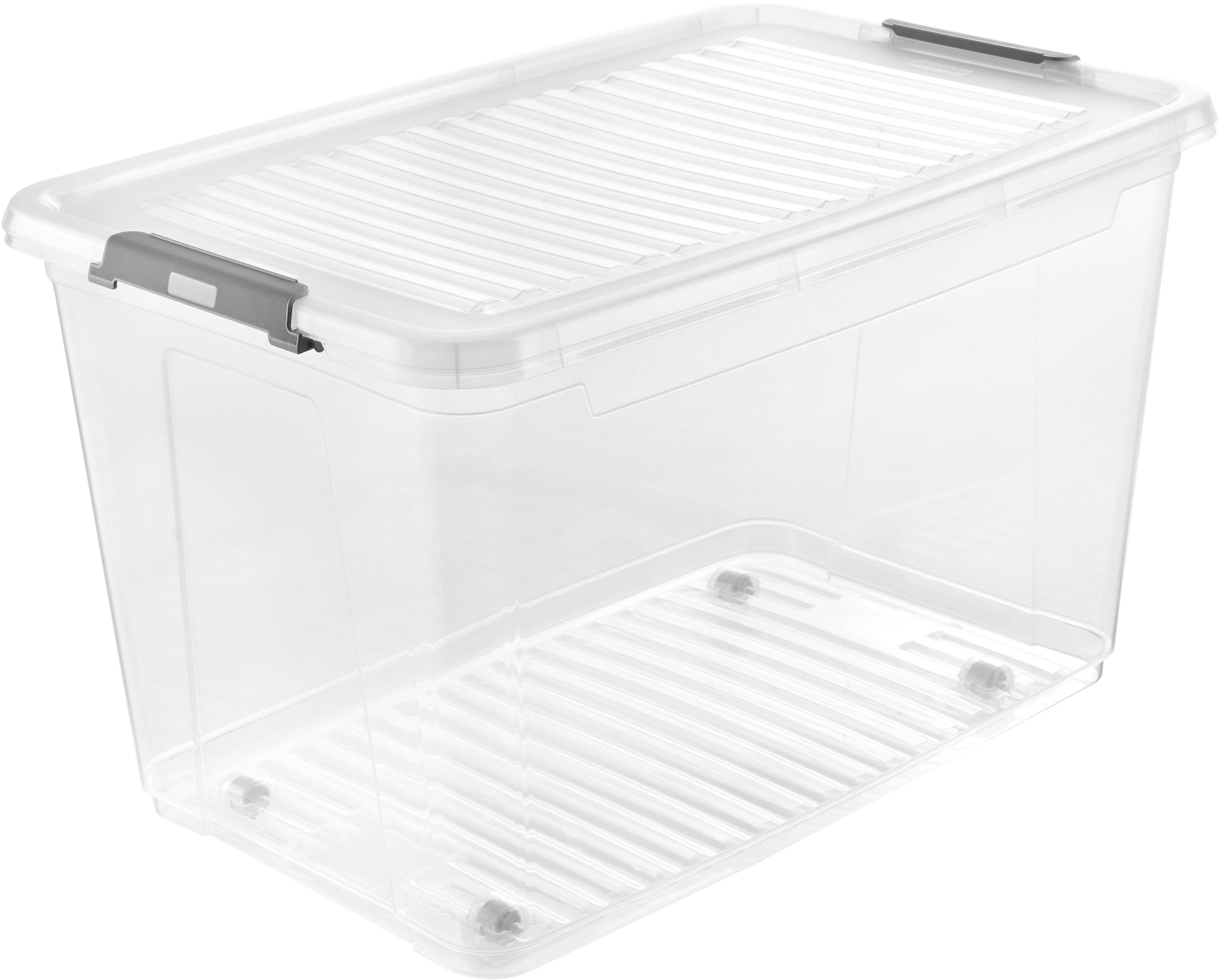 keeeper Aufbewahrungsbox »Clipbox Leo (Set 5 St.) 56 L, 59 x 38 x 35,5 cm« Schanierclips, Doppelöffnung, 90° drehbare Räder, fixierbarer Deckel