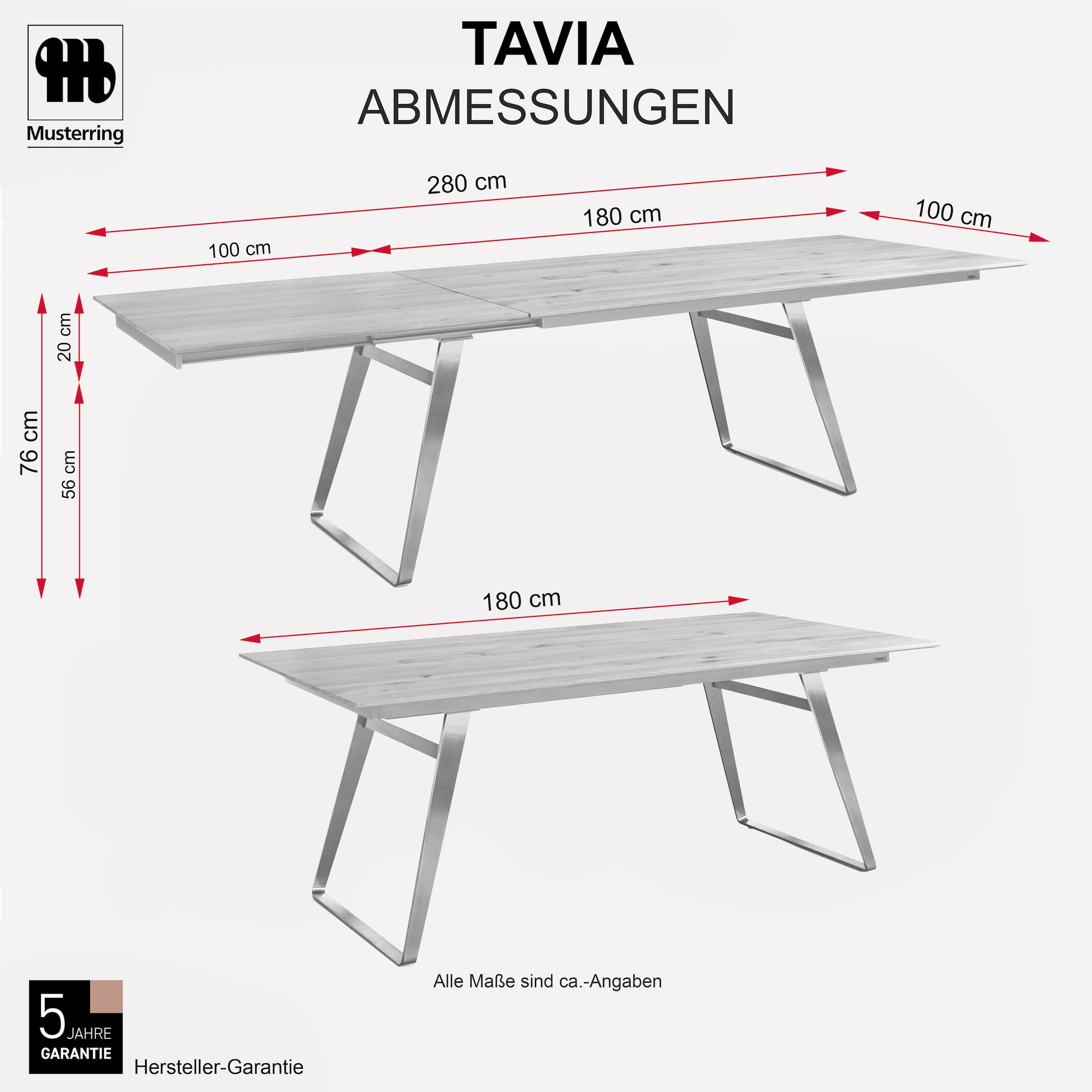 Musterring Esstisch »Tavia« Bügelgestell in 3 Farben,  Platte Charakter-Eiche geölt, ausziehbar