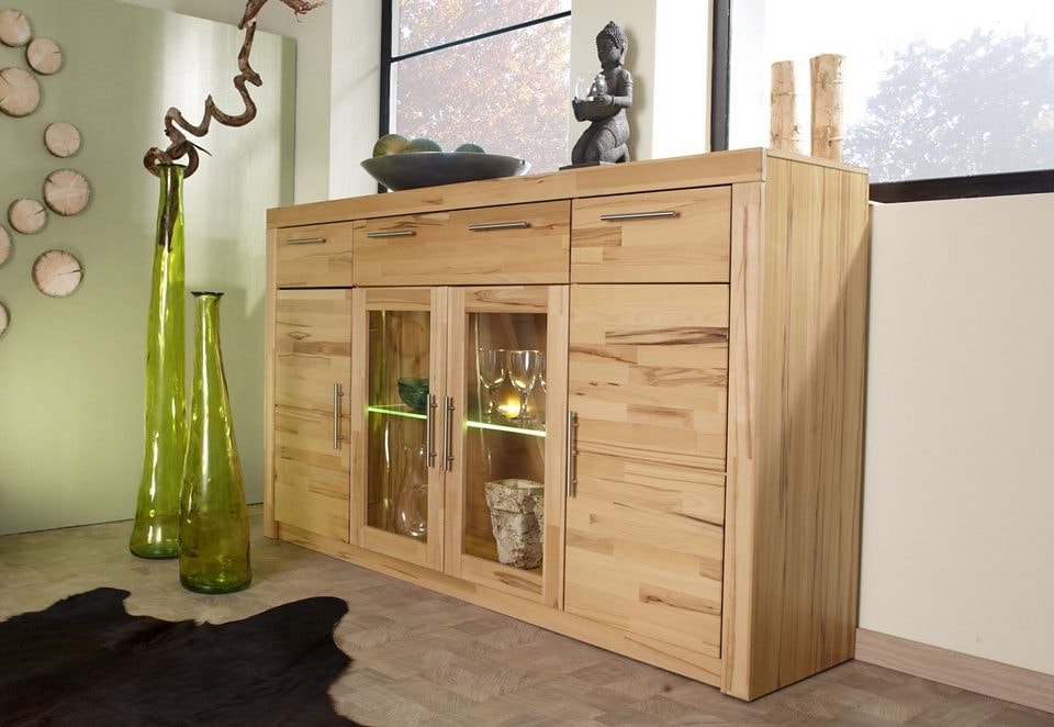 VOGL Möbelfabrik Highboard »Toronto«, opt. Glastüren, teilmassiv, Rahmenoptik, Made in Germany