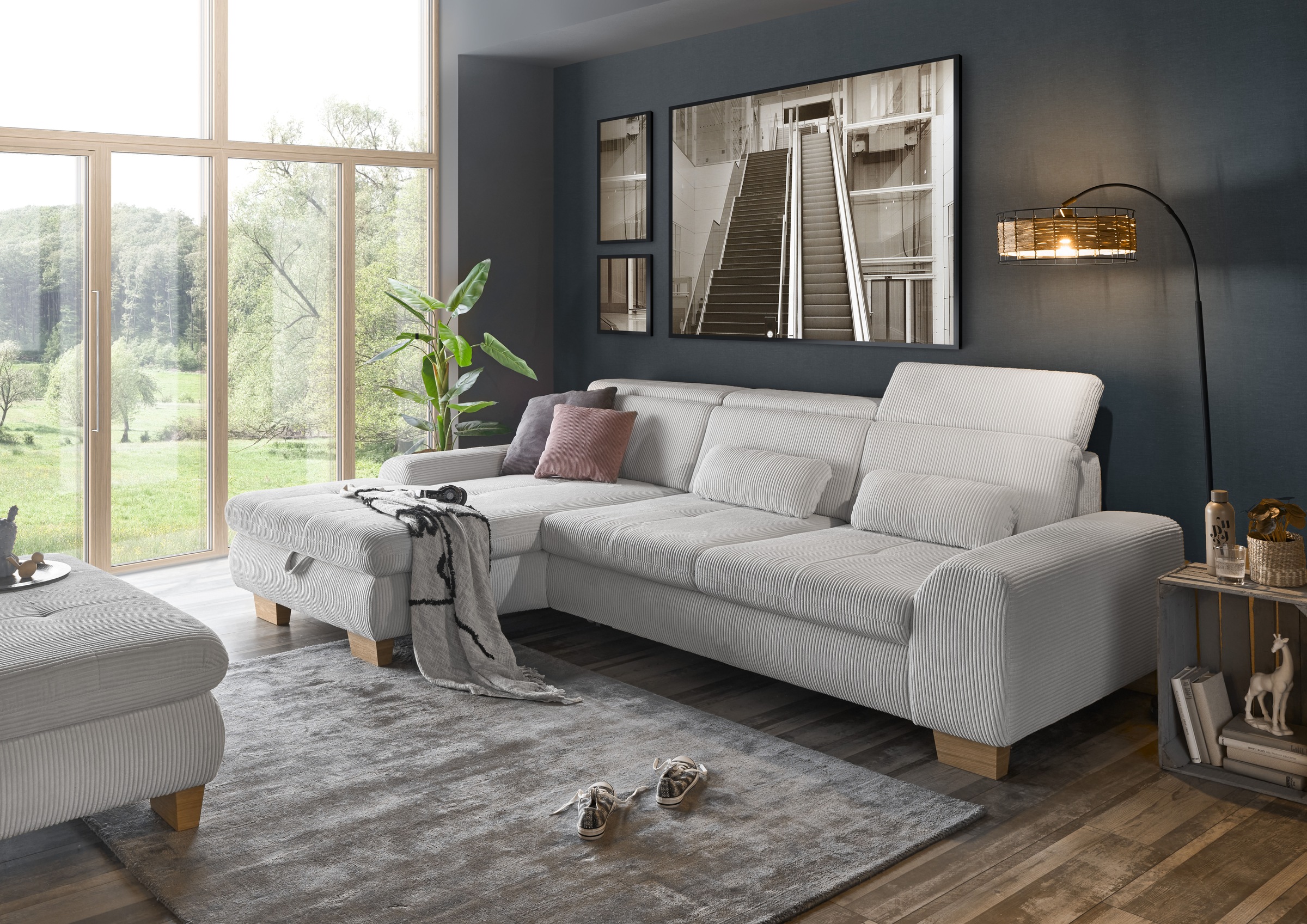 set one by Musterring Ecksofa »SO 3400, Cord, Sitzhöhe 47cm oder 49cm, inkl. Sitztiefenverstellung«, mit Canape und verschiedenen Funktionen, Kaltschaum, B307 x T195 cm