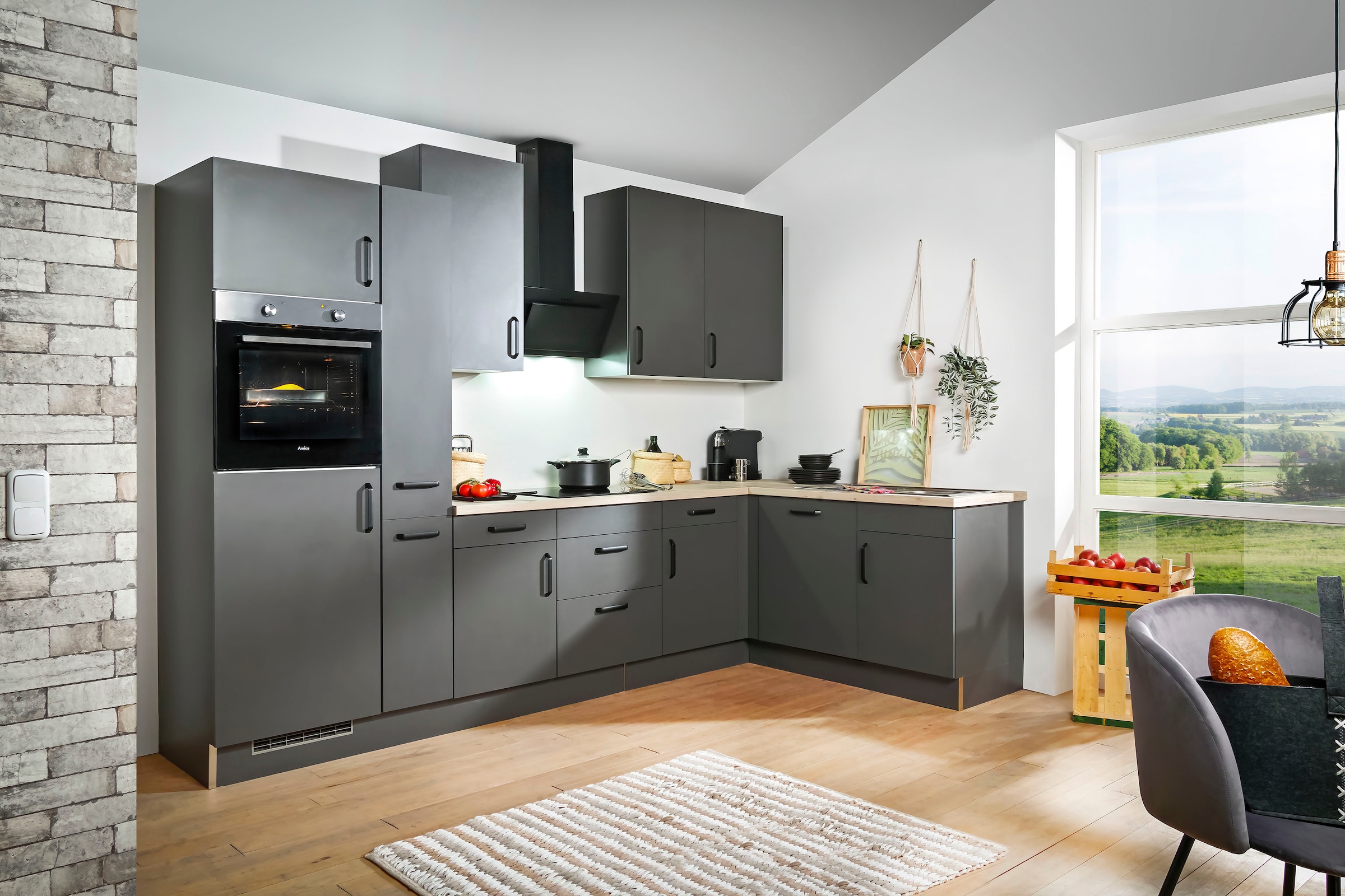 wiho Küchen Winkelküche Soft-Close-Funktion wahlweise Füßen, & 315/175 verstellbaren mit mit Geräten«, bequem Auszügen, E- Stellbreite »\