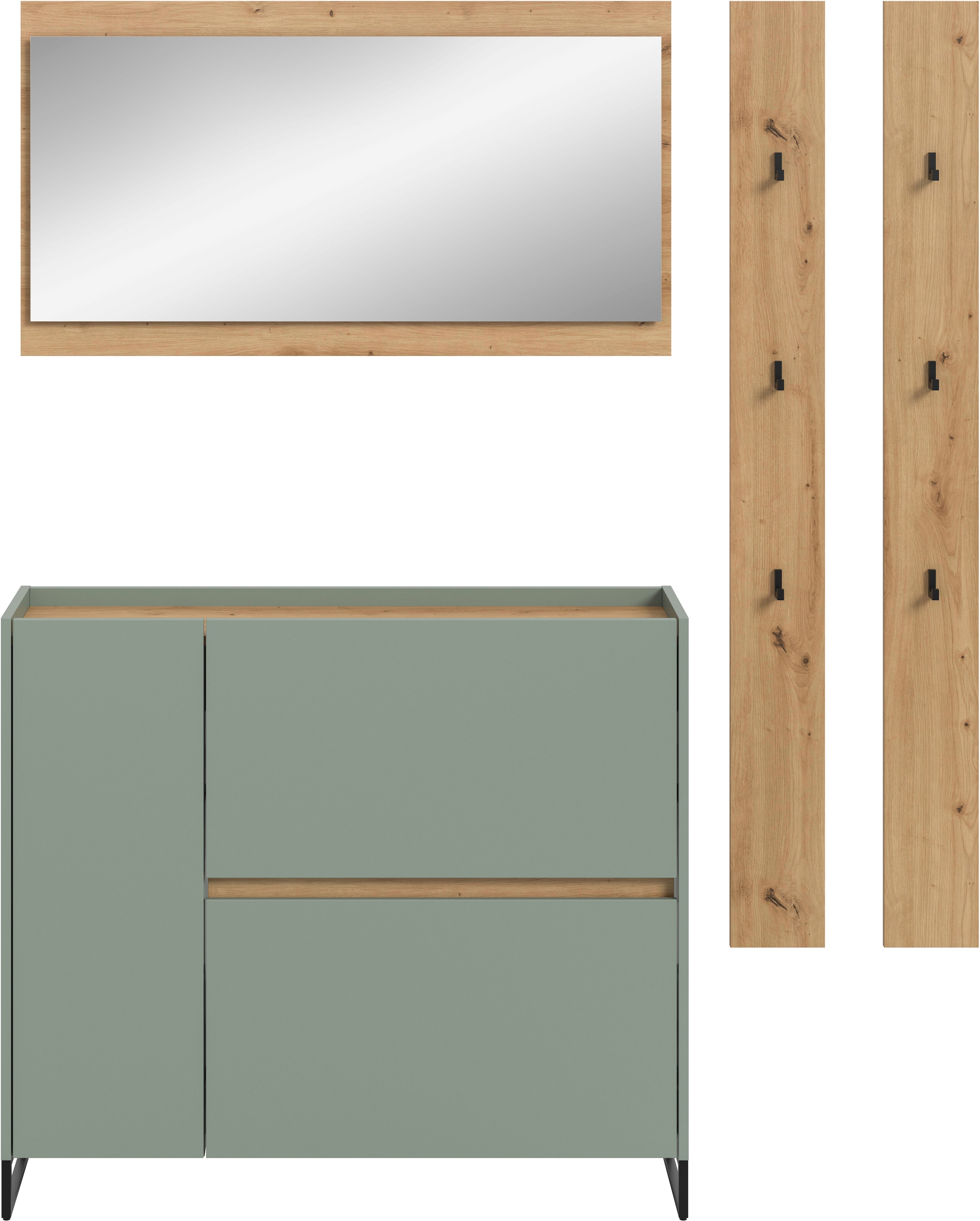 Home affaire Garderoben-Set »EVRID, 4-teilig, Breite 172 cm, individuell stellbar & erweiterbar« best. aus: Kommode, Spiegel & 2x Hakenleiste, 4 Stk. tlg.
