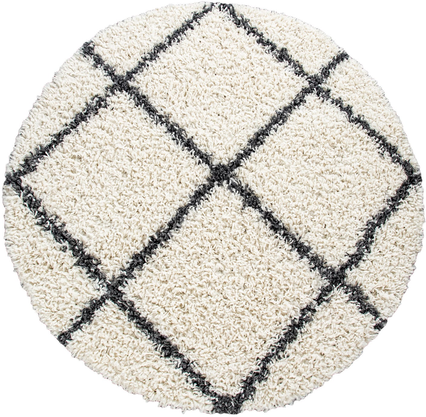 Paco Home Hochflor-Teppich »Kalmar 441«, rund, 40 mm Höhe, Scandi Design, Rauten Muster, weich & kuschelig
