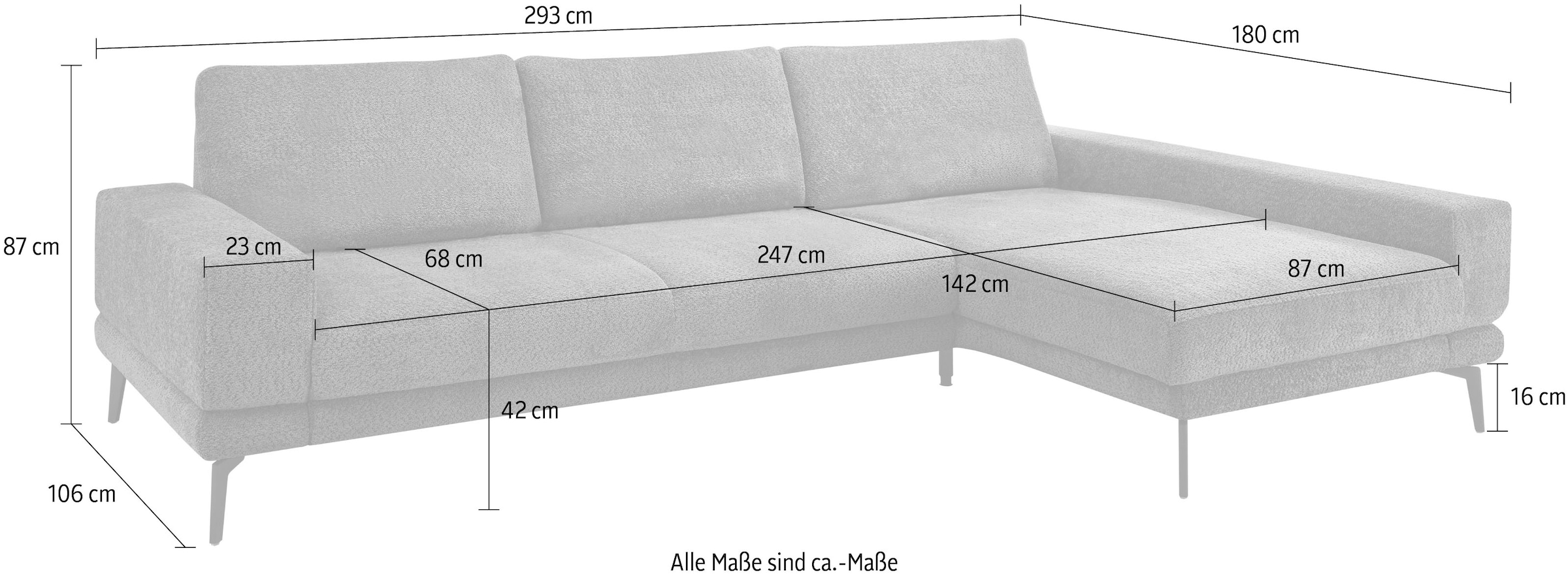 set one by Musterring Ecksofa »SO 3600 optimaler Sitzkomfort in Federkern o. Kaltschaum, 2 Sitzhöhen«, Sitzhöhe 42 cm, Kaltschaum, B 293 x T 180 cm, Kama natur