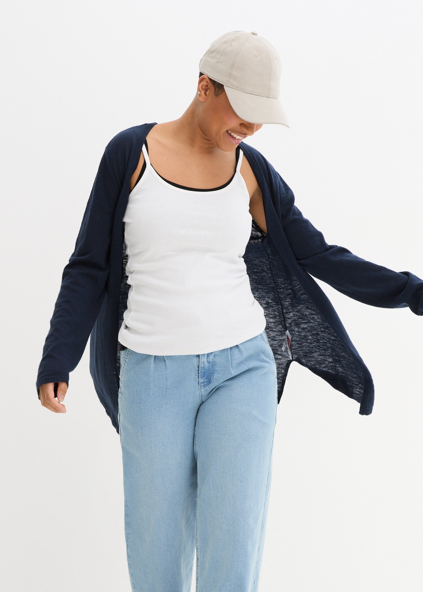 bonprix Strickjacke lockere Passform, Slub-Strick, Casual Stil, aus Baumwolle