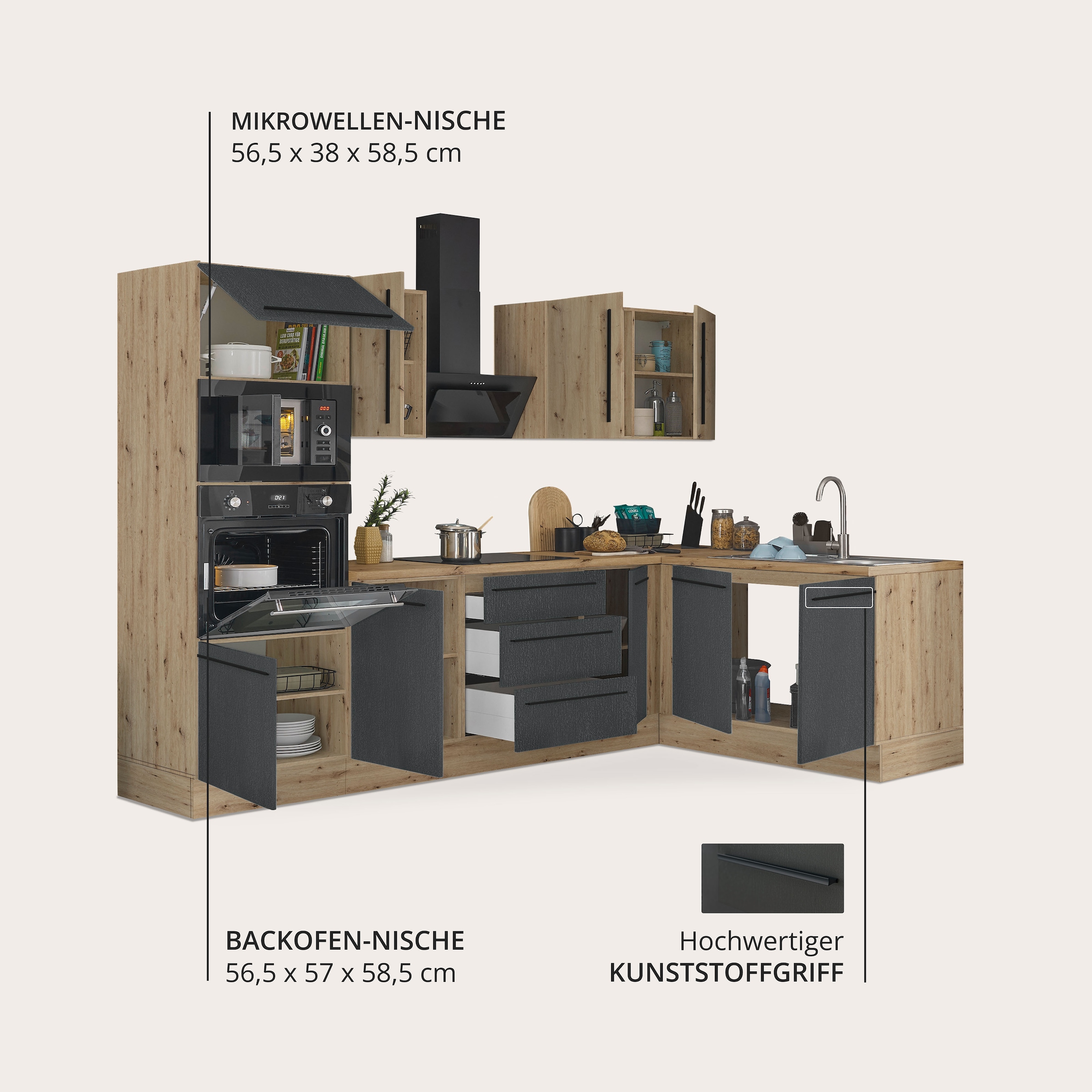 KOCHSTATION Winkelküche »Florida, Stellbreite 270x165 cm« wahlweise mit E-Geräten, mit Softclose für Türen und Schubkästen