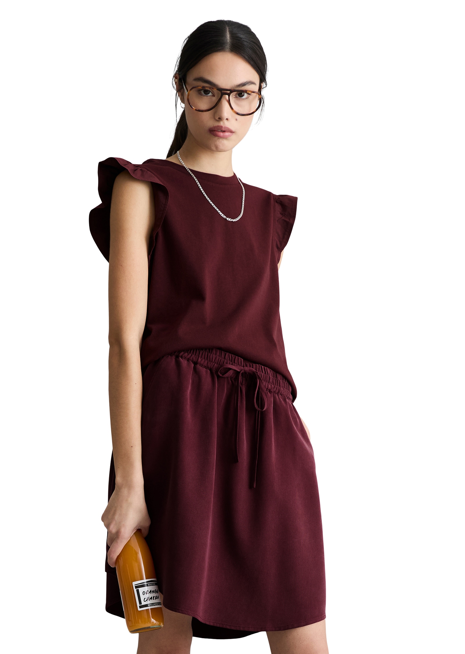 Marc O'Polo DENIM Shirttop Volant-Ärmel, regular fit aus Material-Mix