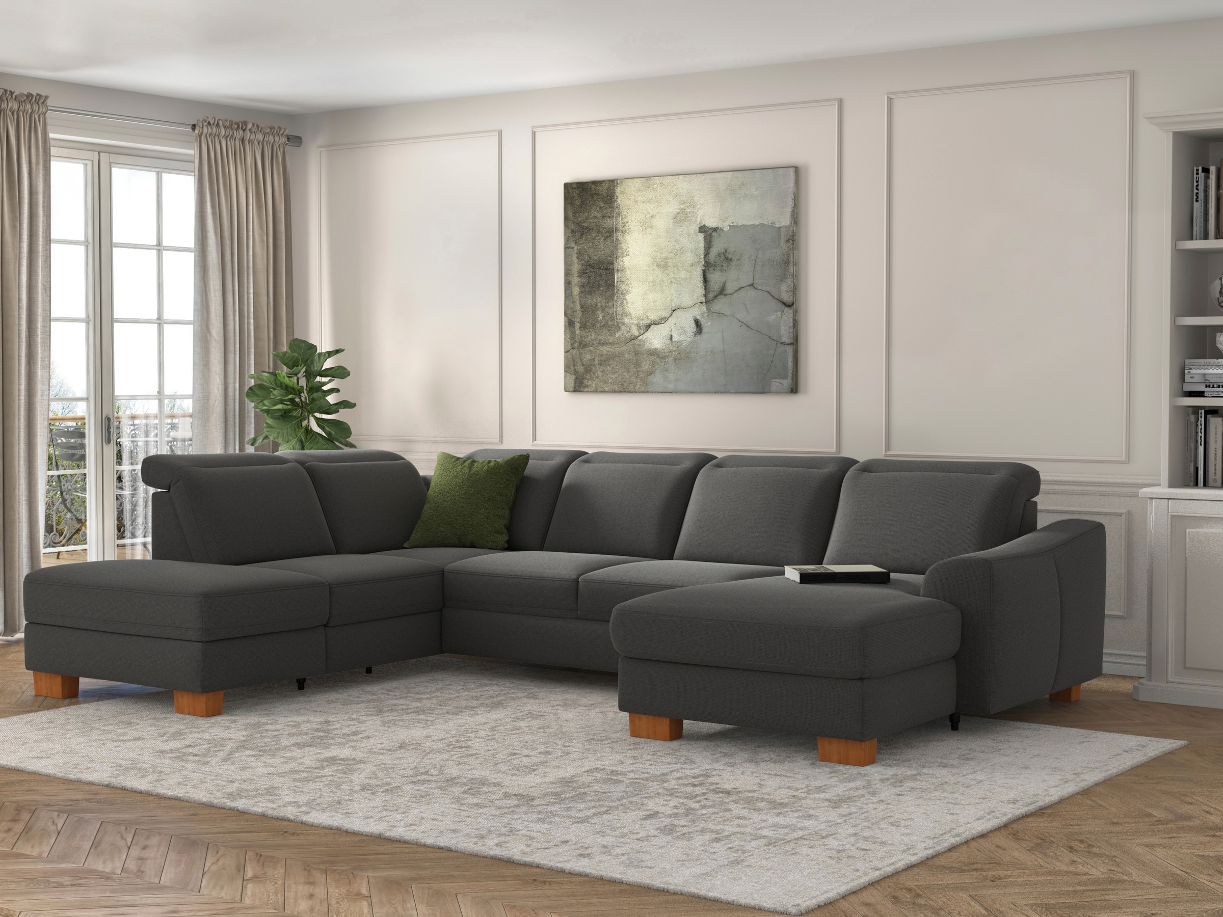 sit&more Wohnlandschaft »Dundee U-Form«, mit Federkern und Massivholzfüßen, wahlweise mit Kopfteilverstellung