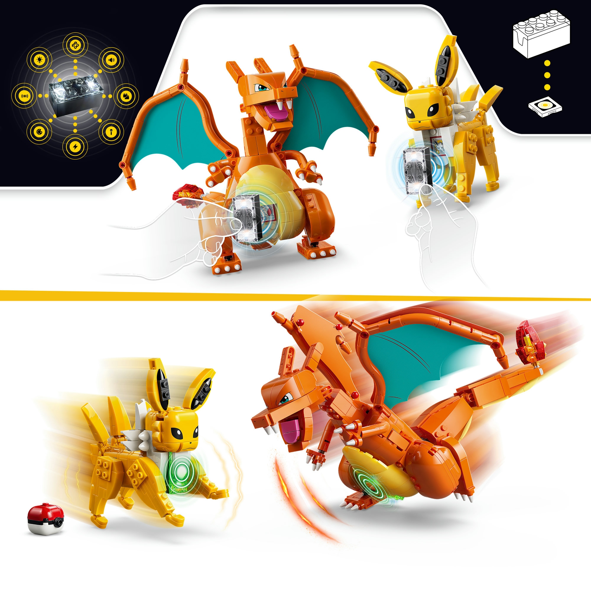 LEGO® Konstruktionsspielsteine »SMART Play™  Ultimativer Showdown zwischen Glurak und Blitza (72167)« LEGO Pokémon; inklusive SMART Brick; mit Licht- und Soundeffekten