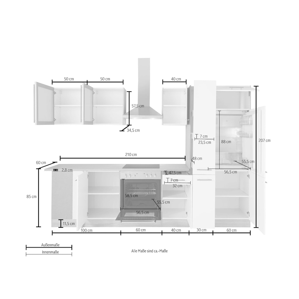 OPTIFIT Winkelküche »Kalmar«, ohne E-Geräte, Stellbreite 300 x 175 cm