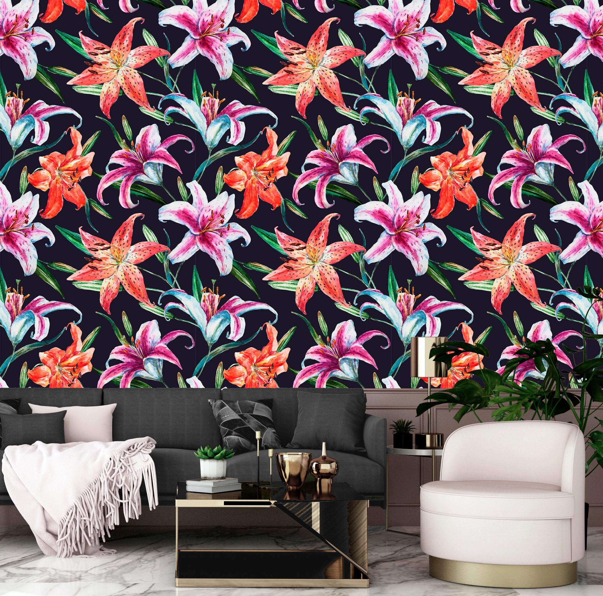 queence Vinyltapete »Julie« Motiv | bedruckt | botanisch | floral | gemustert | natürlich glatt 90x250cm, selbstklebend, kinderleichte Anbringung, , Sticker