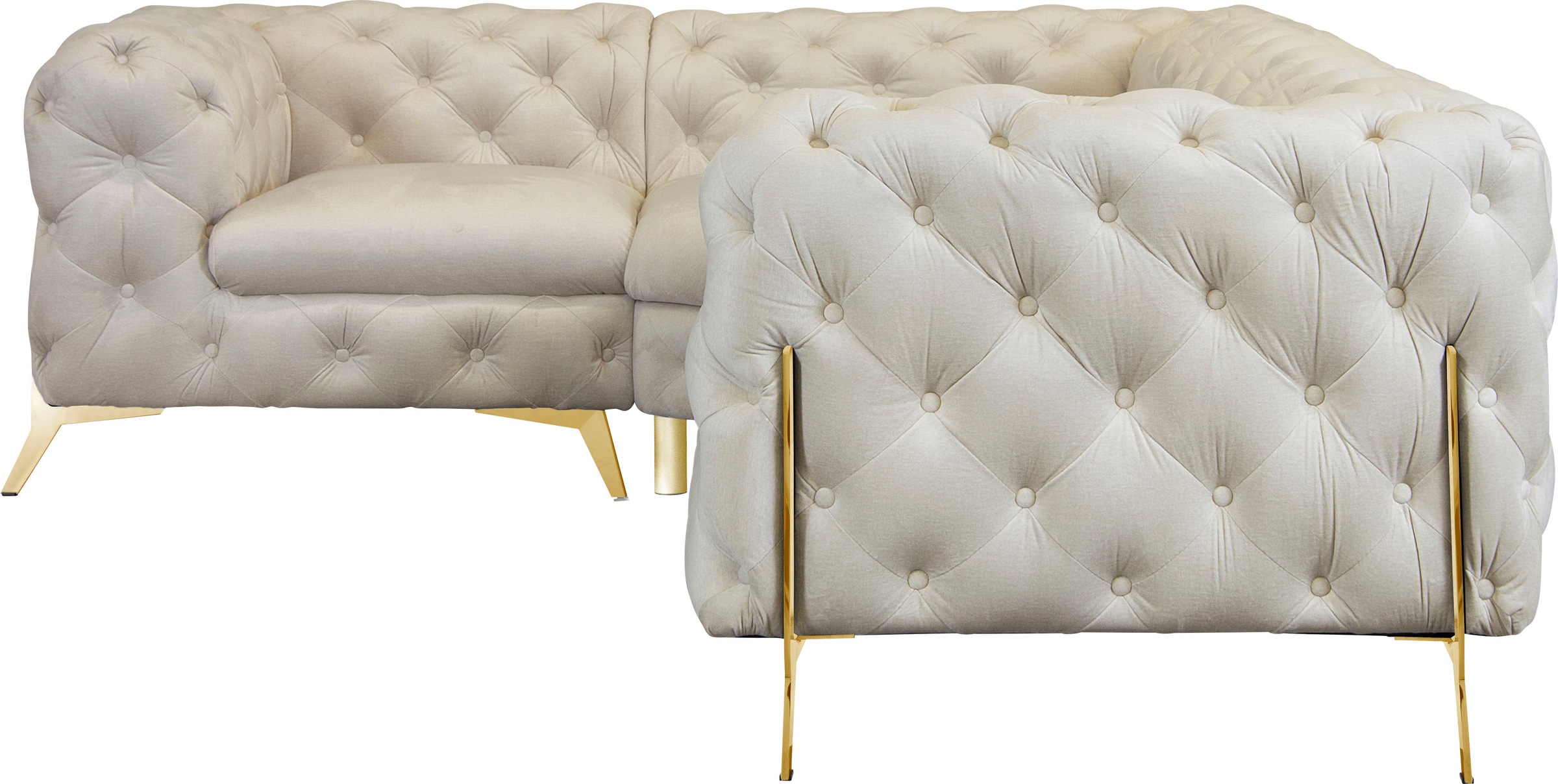 Leonique Chesterfield-Sofa »Amaury L-Form«, moderne Chersterfield-Optik, Breite 262 cm, Fußfarbe wählbar