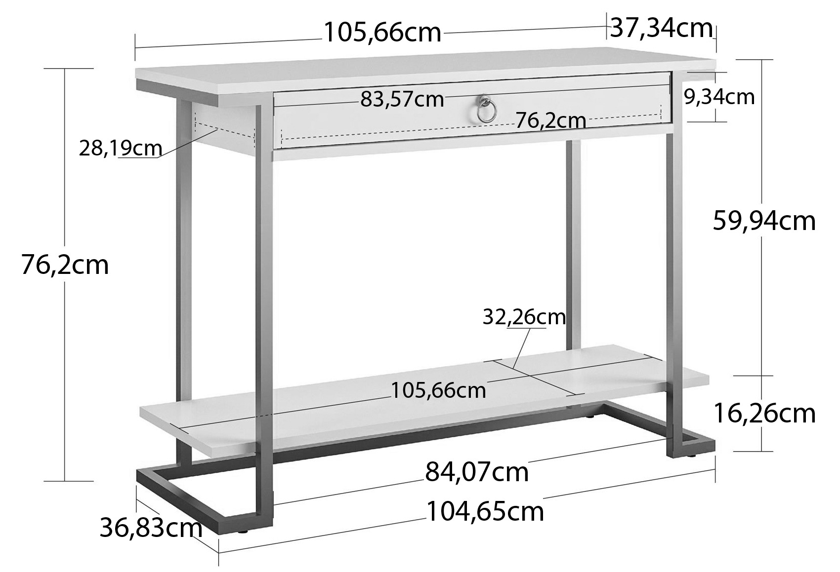 CosmoLiving by Cosmopolitan Konsolentisch »Camila«, Schublade und Einlegeboden, MDF, Gestell und Griffe Metall, Höhe 77 cm