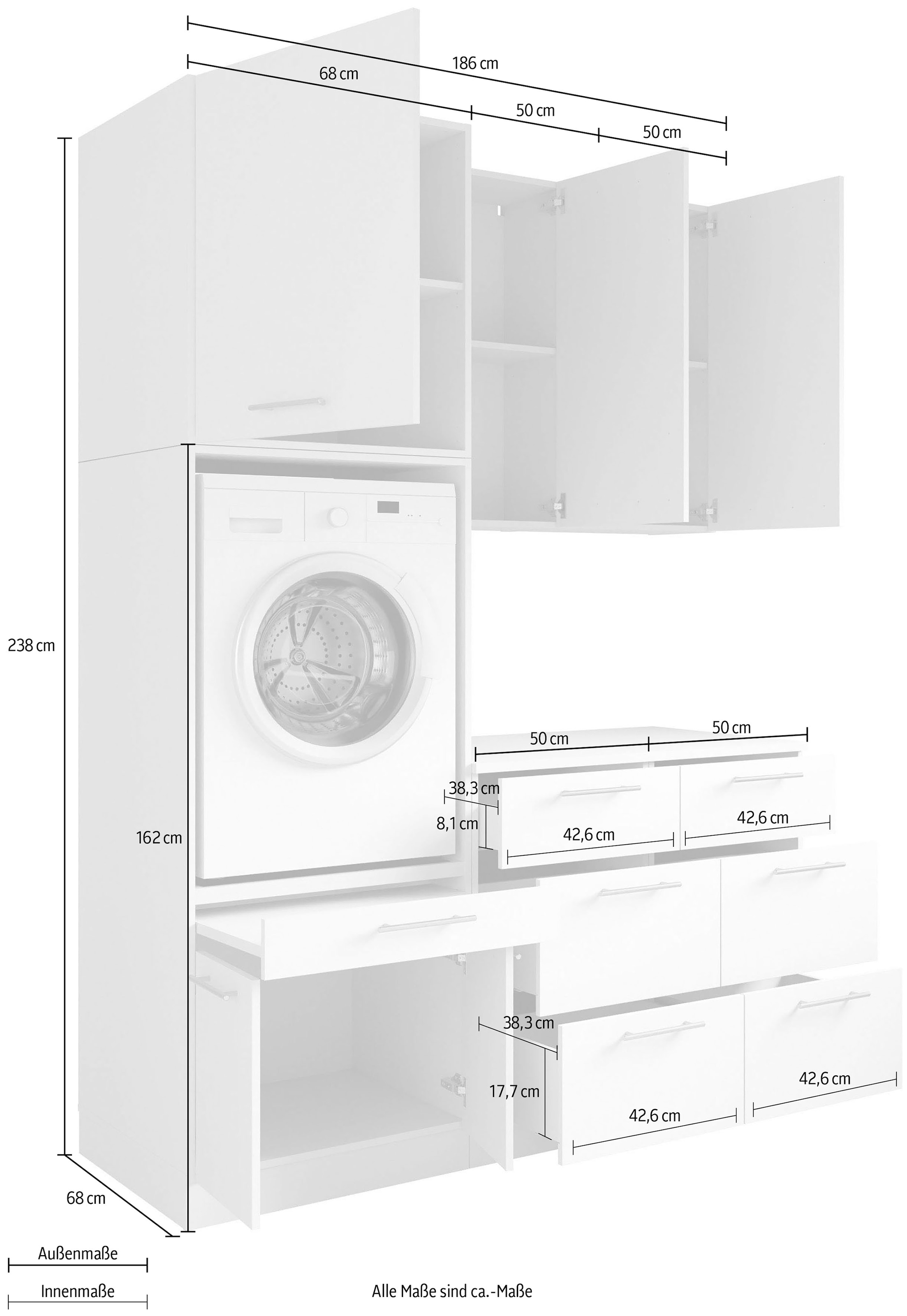 Laundreezy Mehrzweckschrank-Set »Laundreezy, 6-tlg. Mehrzweckschrank-Set B/H/T 168/238/68 cm« 6 Stk. tlg.