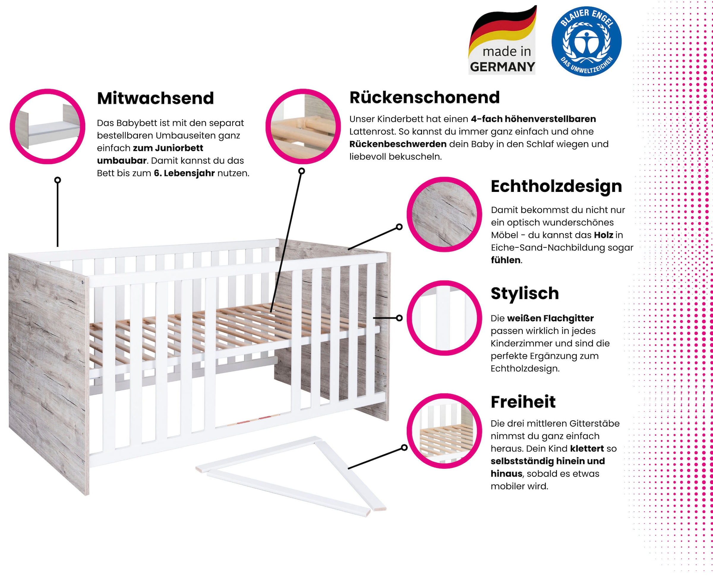 OTTO home Babyzimmer-Komplettset »Rieke , TOPSELLER! Bis ins Jugendalter, toll für kleine Zimmer« Spar-Set, Kinderbett, , Schrank 3 türig, Wickelkommode + Unterbauregal, 