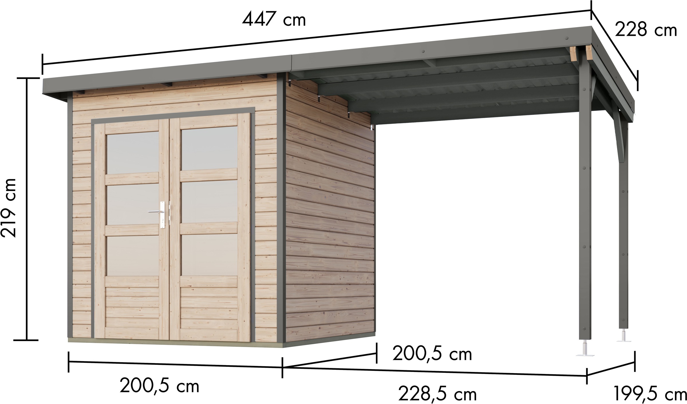 Karibu Gartenhaus »Plutino 1  SET, in verschiedenen Farben« inkl. Anbaudach