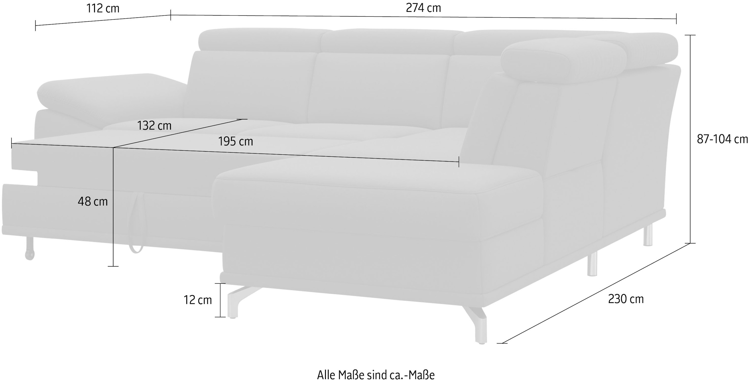 sit&more Ecksofa »Cabrio L-Form, mit Sitztiefenverstellung, Arm- und Kopfteilverstellung«, 3 Nierenkissen, Federkern, optional Bettfunktion und Stauraum