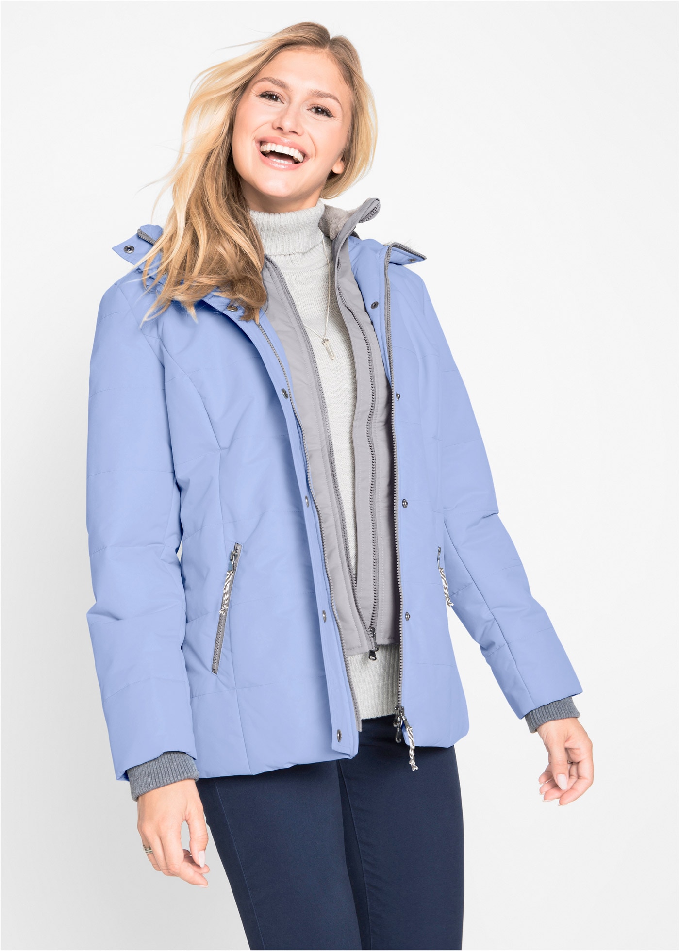 bonprix Winterjacke »Winterjacke in 2-in1 Optik« mit Kapuze mit 2-in-1 Optik, mit integriertem Fleeceeinsatz, Slim fit Passform